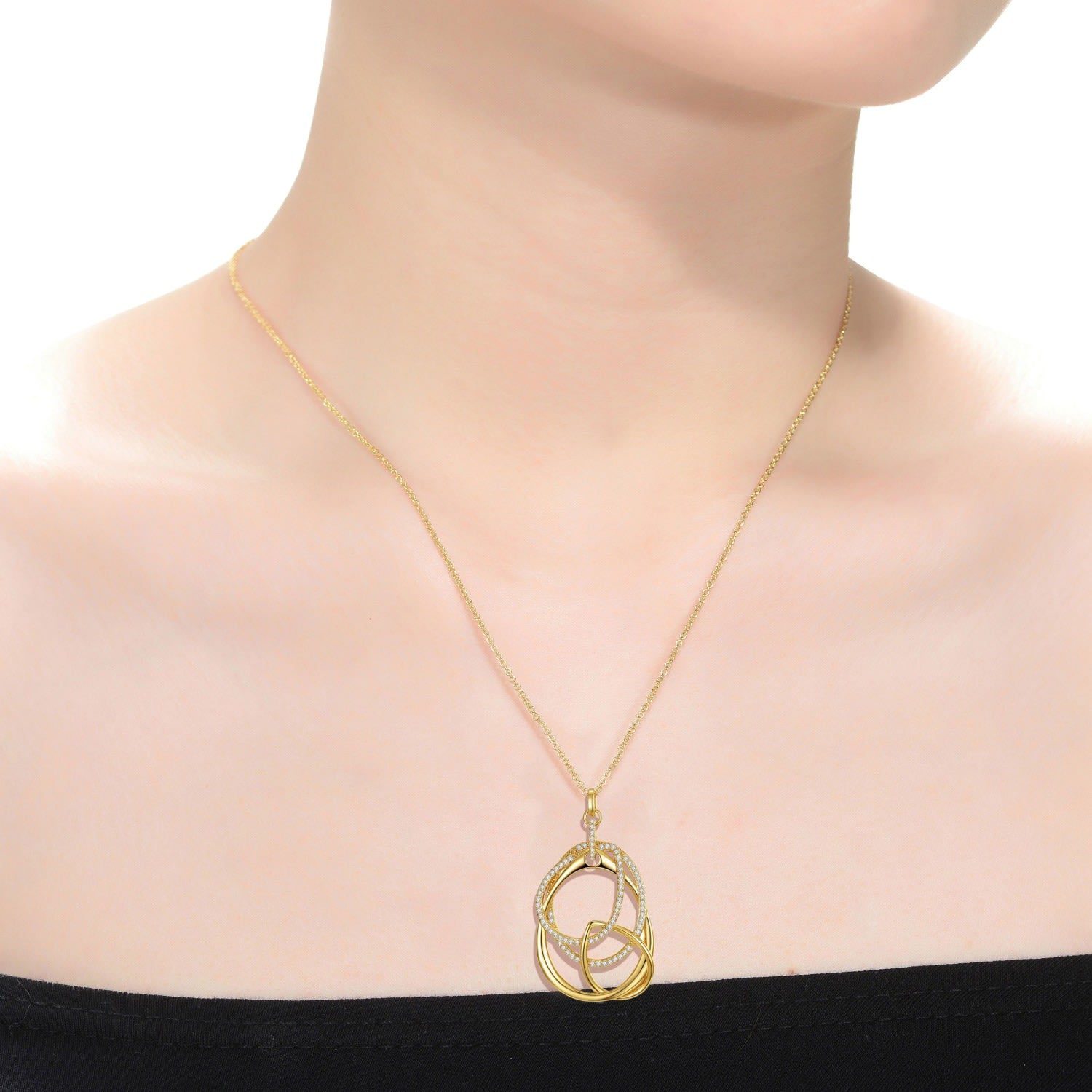 Rachel Glauber Stunning Gold Plated With Cubic Zirconia Free Form Love Knot Pendant Necklace