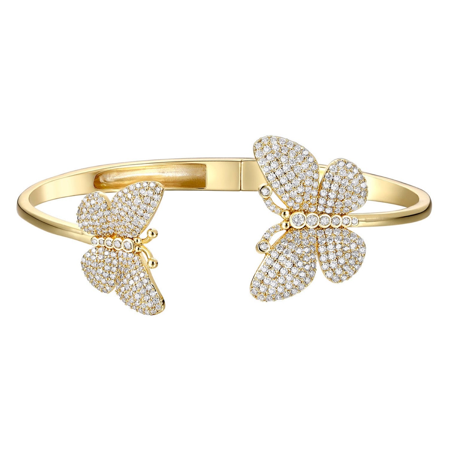 Rachel Glauber Gold Plated With Cubic Zirconia French Pave Butterfly Open Cuff Bangle Bracelet