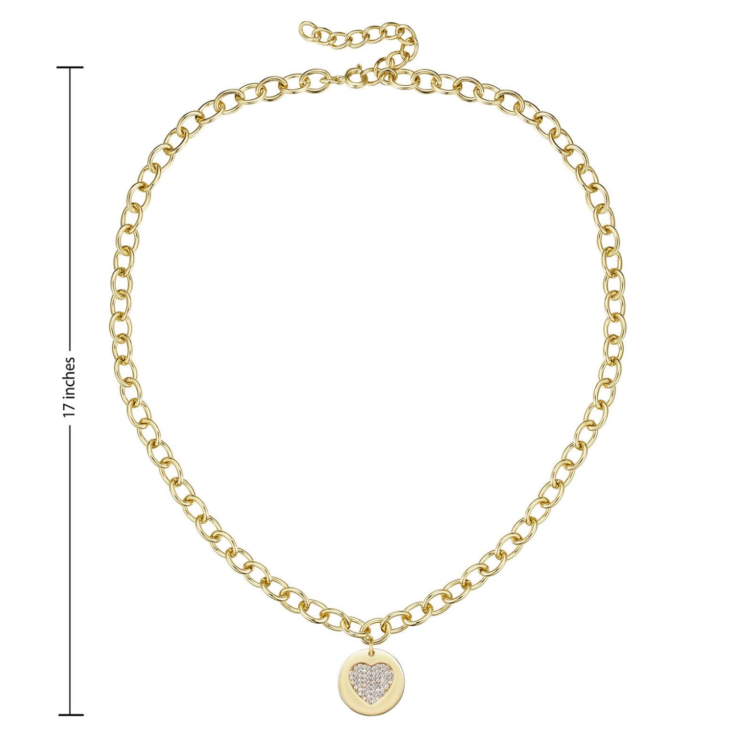 Rachel Glauber Gold Plated With Cubic Zirconia Heart Medallion Pendant Curb Chain Adjustable Necklace