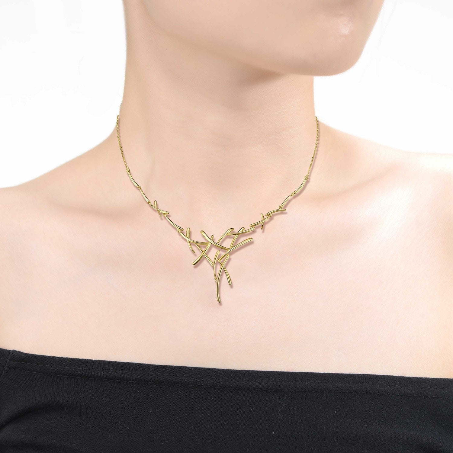 Rachel Glauber Gold Plated With Cubic Zirconia Sticks Contemporary Statement Necklace