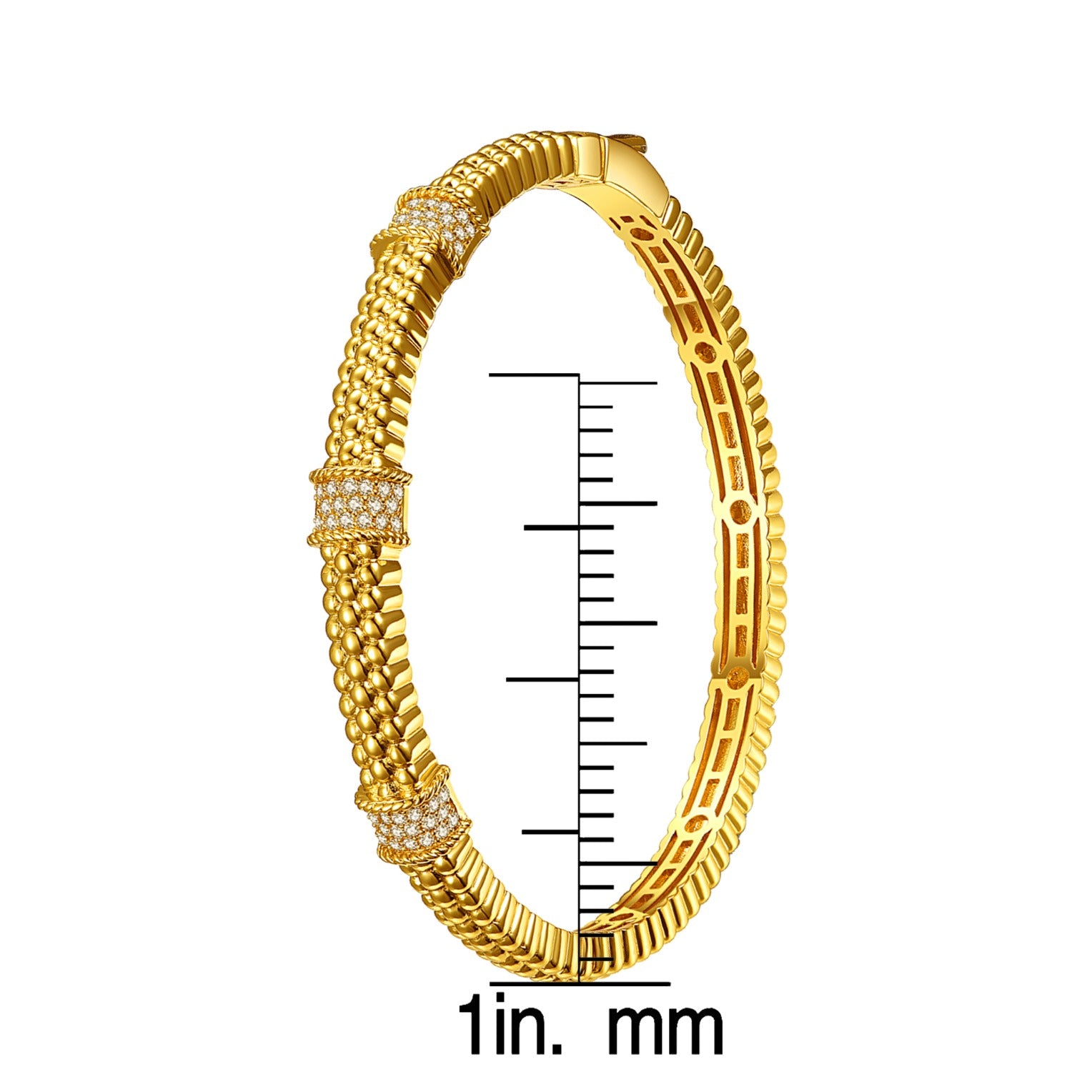 Rachel Glauber Gold Plated Cubic Zirconia Textured Bangle Bracelet