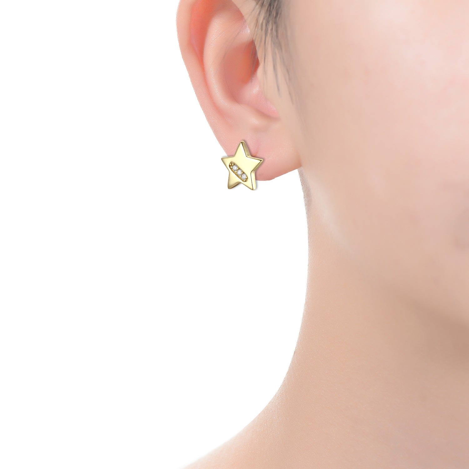 Rachel Glauber Gold Plated With Diamond Cubic Zirconia Lucky Star Stud Earrings