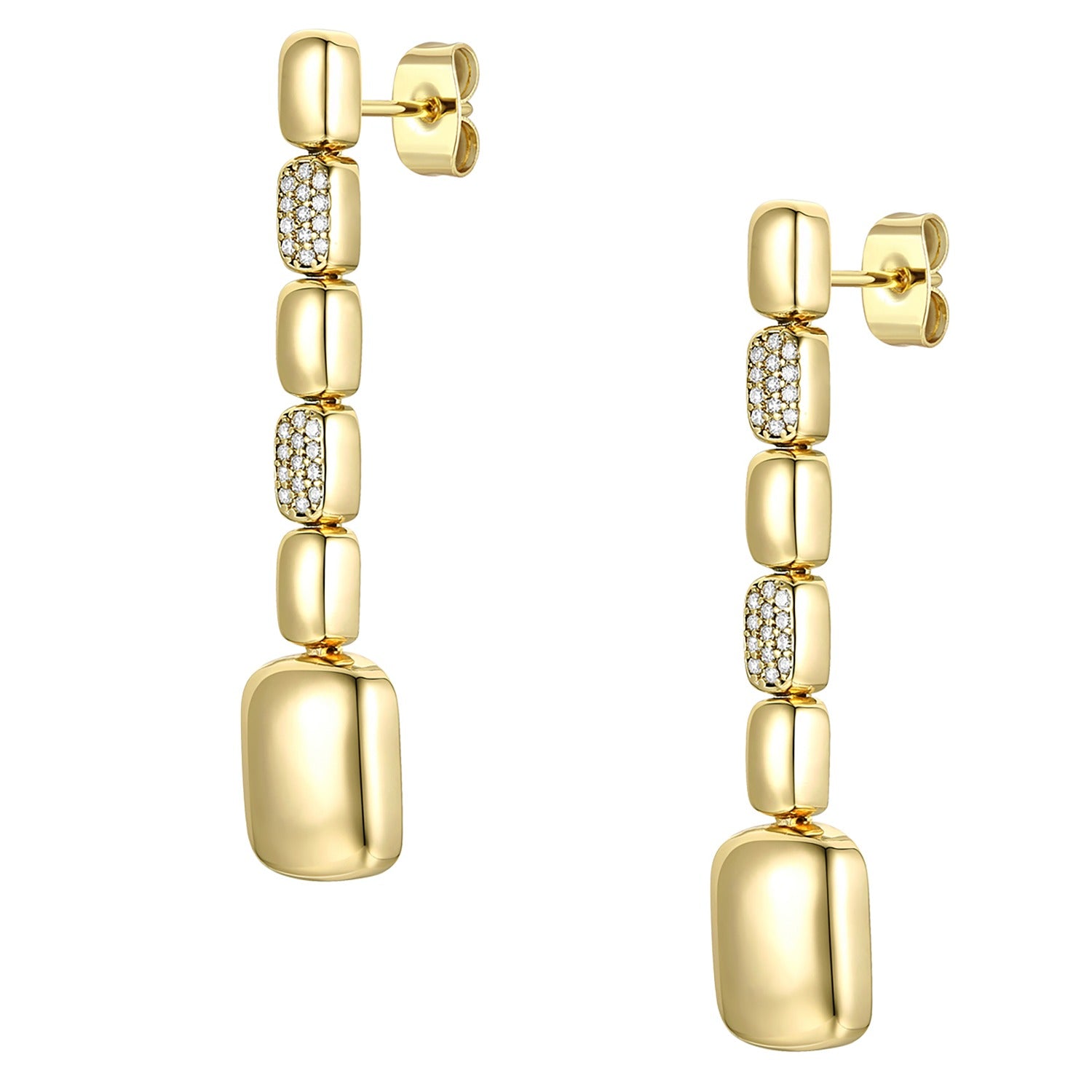 Rachel Glauber Gold Plated Cubic Zirconia Rectangle Link Linear Dangle Earrings