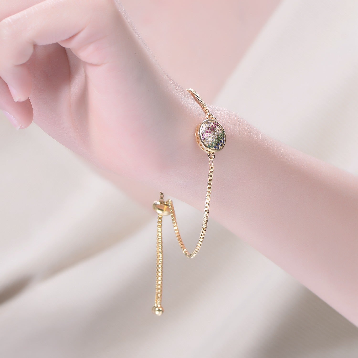 Rachel Glauber Kids Gold Colored Multi Color Cubic Zirconia Adjustable Bracelet