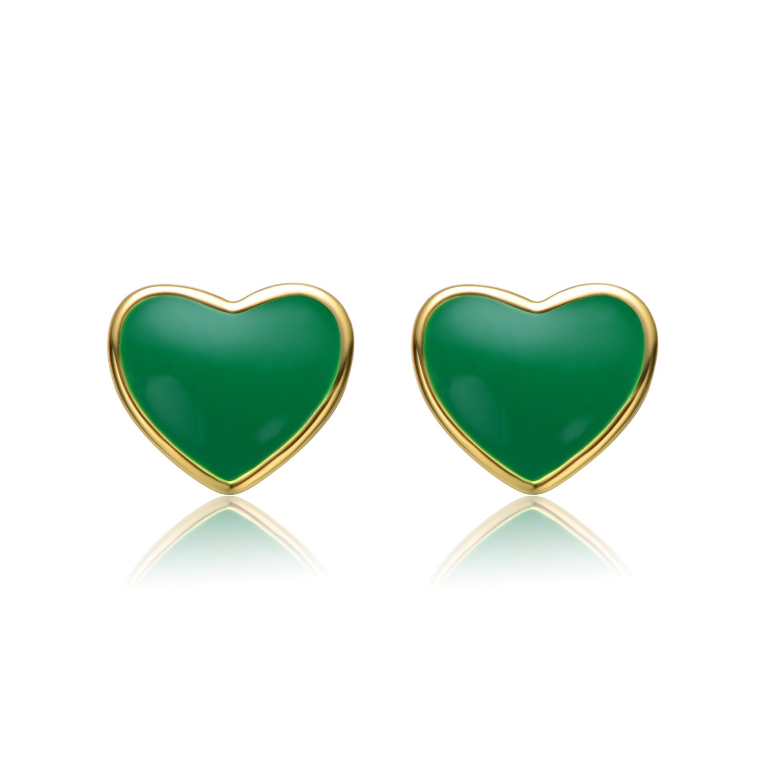 Rachel Glauber Kids Gold Plated Green Enamel Tiny Flat Heart Stud Earrings