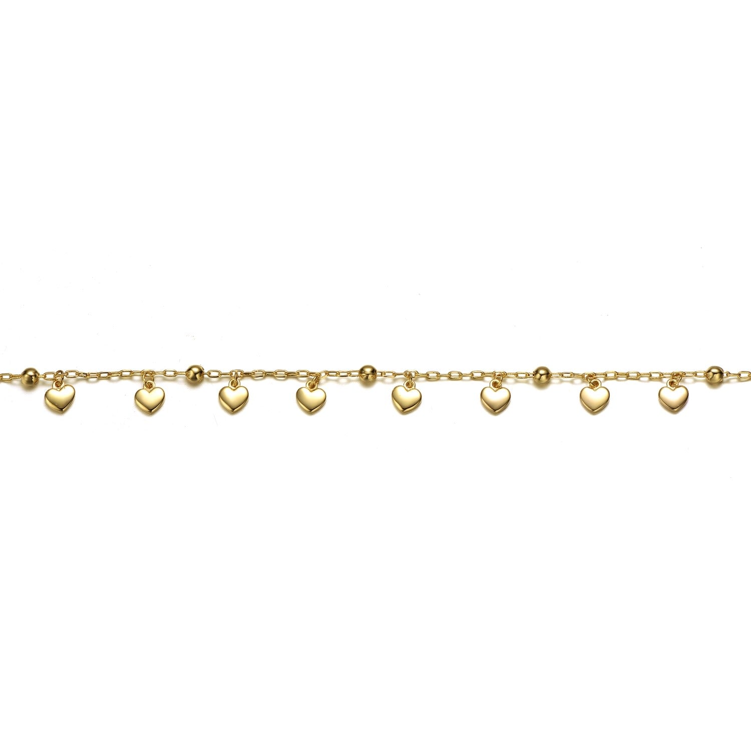 Rachel Glauber Kids Yellow Gold Plated Beaded Heart Charm Station Bracelet - Adjustable W/ Extension Chain