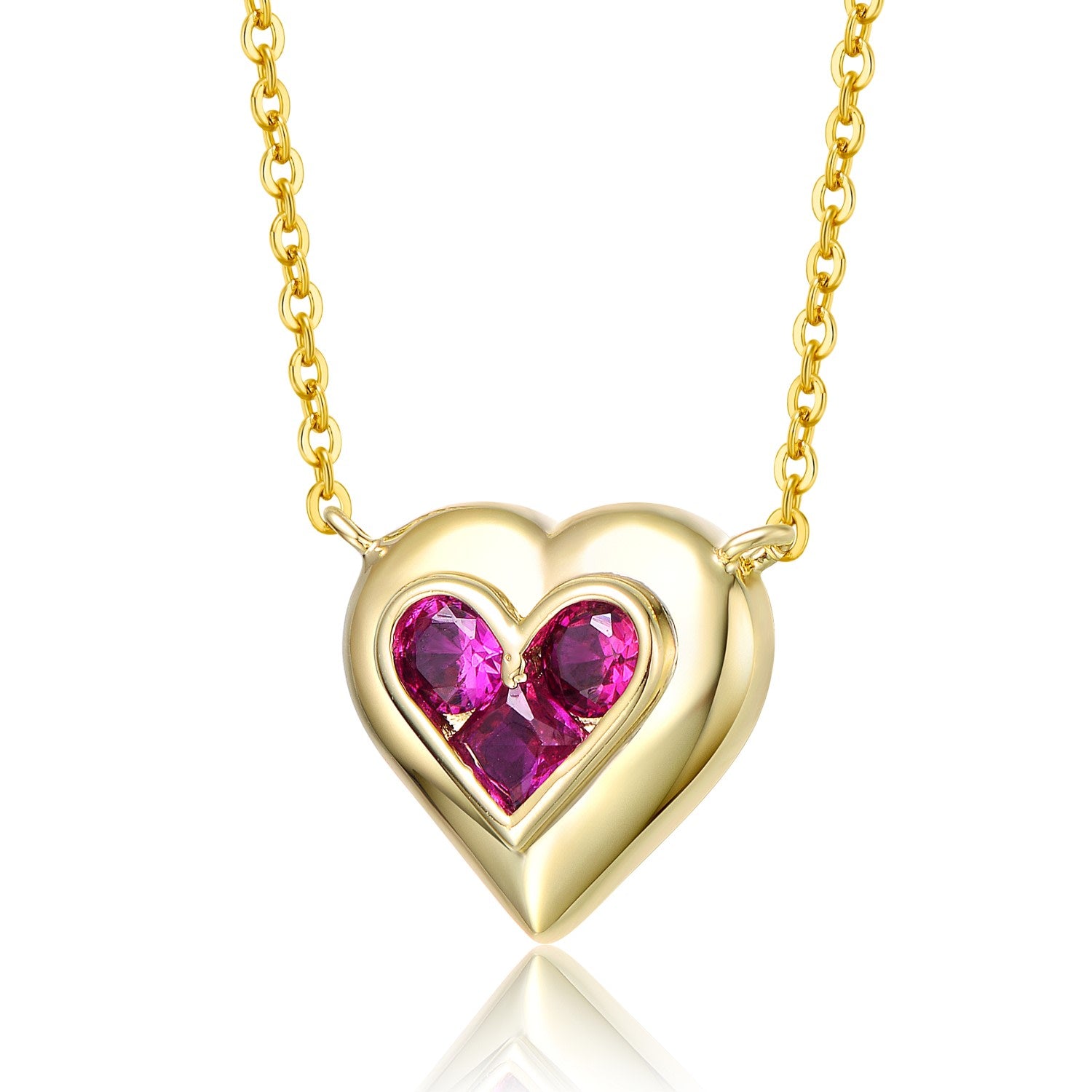 Rachel Glauber Kids Yellow Gold Plated With Amethyst Cubic Zirconia Cluster Petite Heart Halo Pendant Necklace