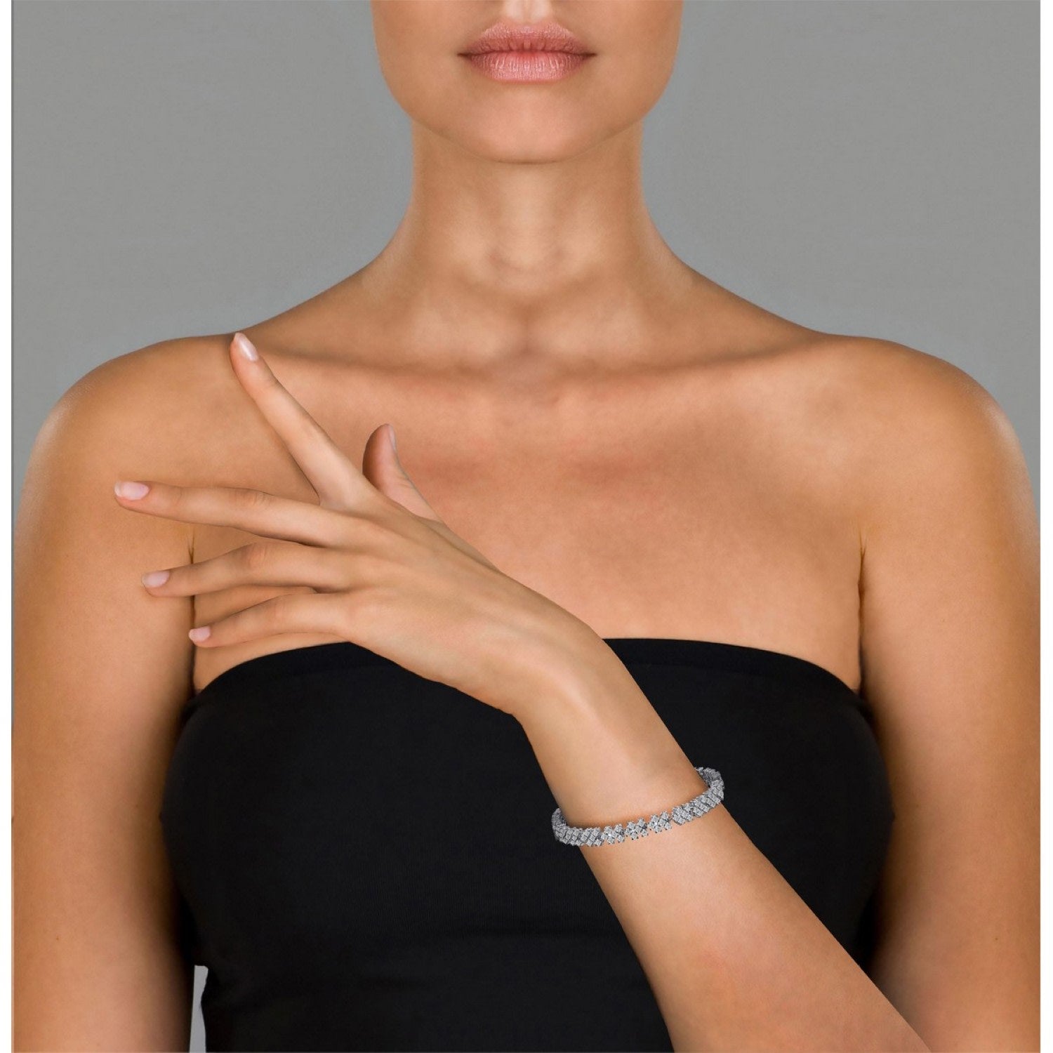 Rachel Glauber Modern White Gold Plated Cubic Zirconia Three Row Bracelet