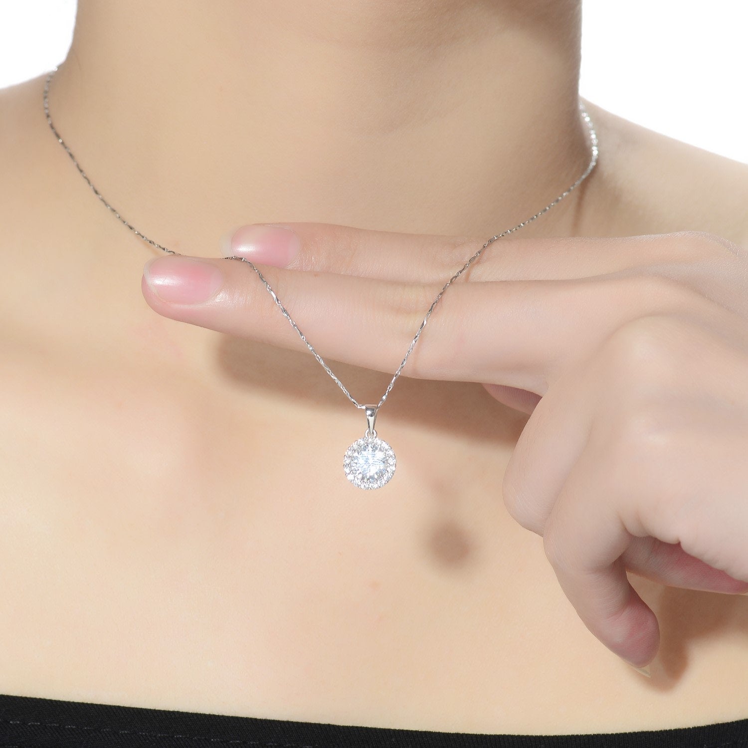 Rachel Glauber Rhodium Plated Stud Pendant Necklace