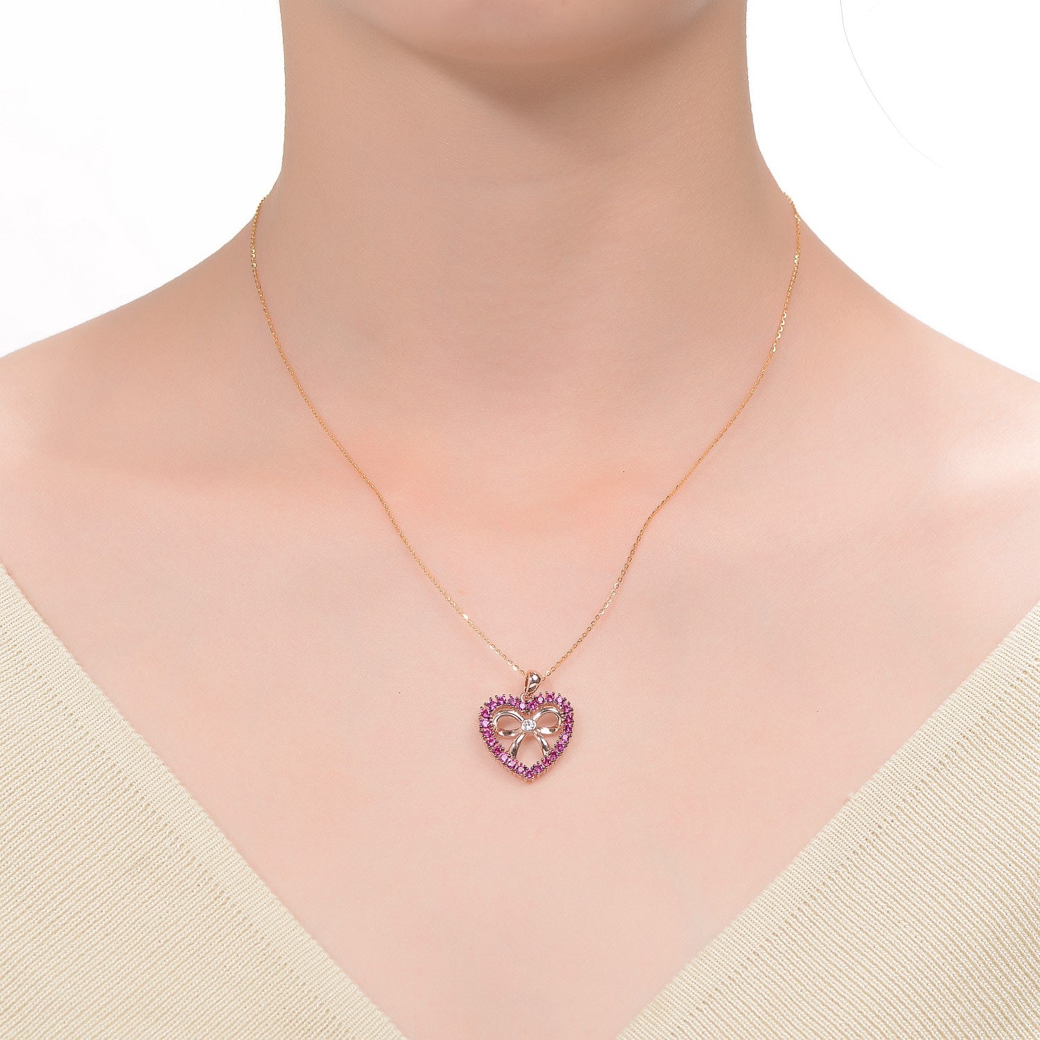 Rachel Glauber Rose Gold Plated Heart Shaped Pendant With Cubic Zirconia For Kids-Girls