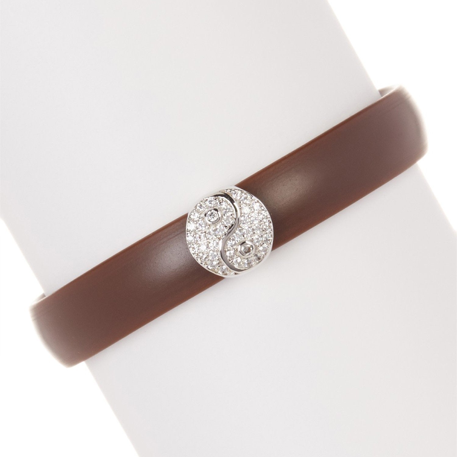 Rachel Glauber White Gold Plated Brown Rubber Bracelet