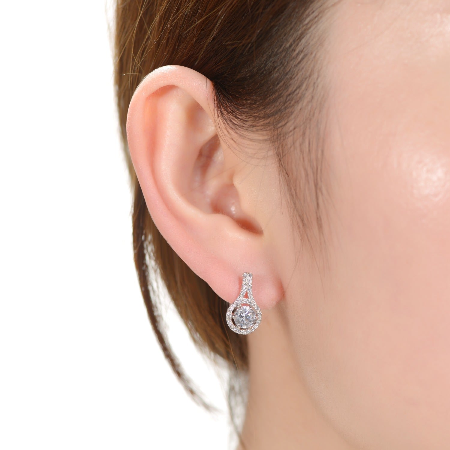 White Gold Plated With Clear Round Cubic Zirconia Drop Earrings
