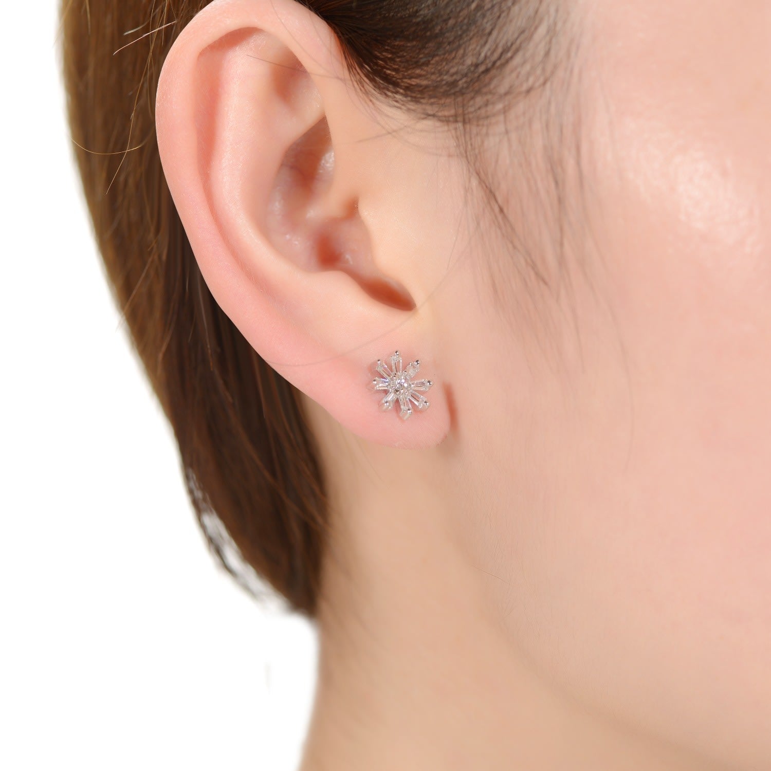 White Gold Plated With Clear Cubic Zirconia Flower Stud Earrings