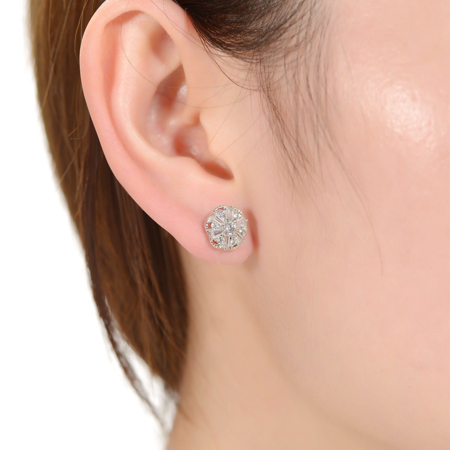 Rachel Glauber Elegant White Gold Plated Cubic Zirconia Stud Earrings