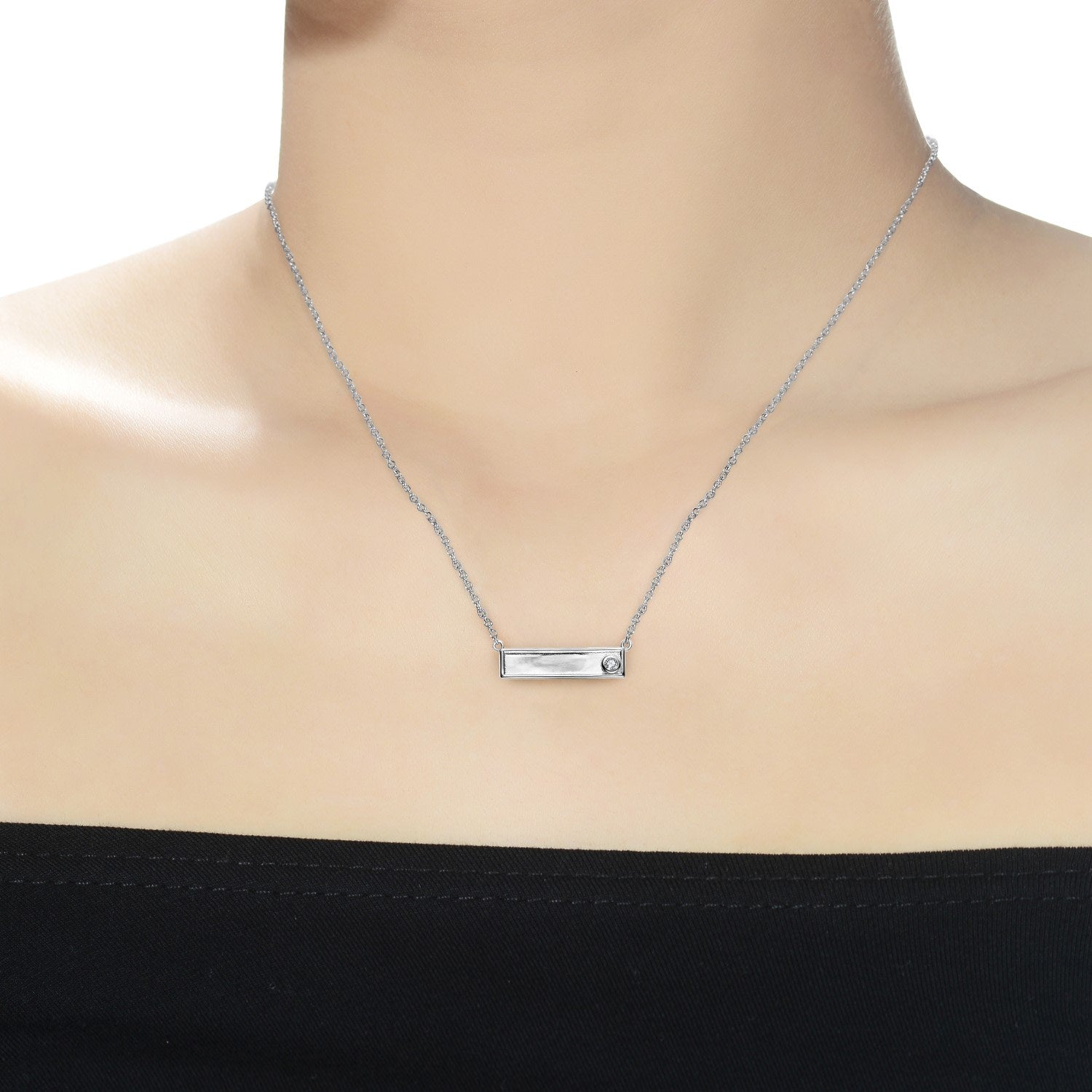 Rachel Glauber White Gold Plated Lab Created Bar Necklace