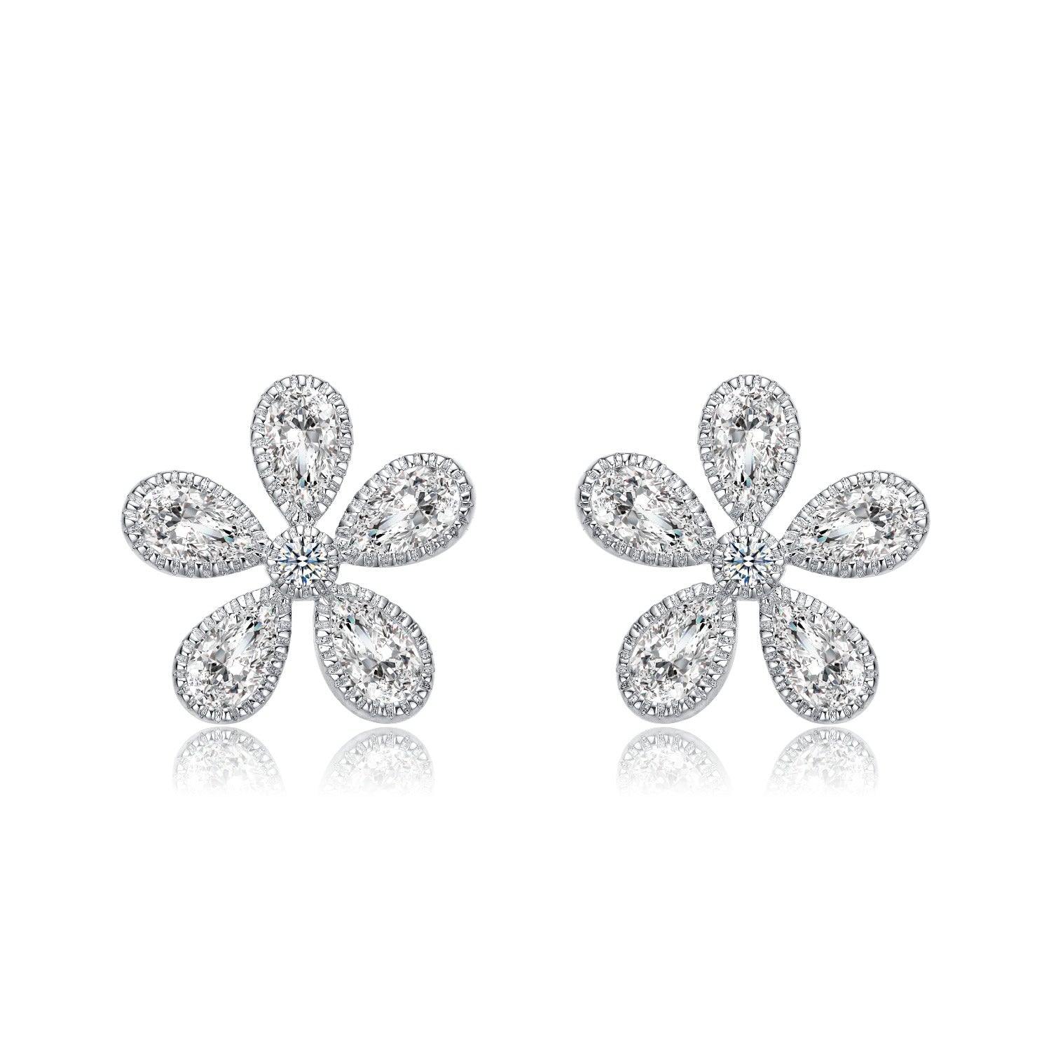 Rachel Glauber White Gold Plated Cubic Zirconia Blooming Flower Stud Earrings