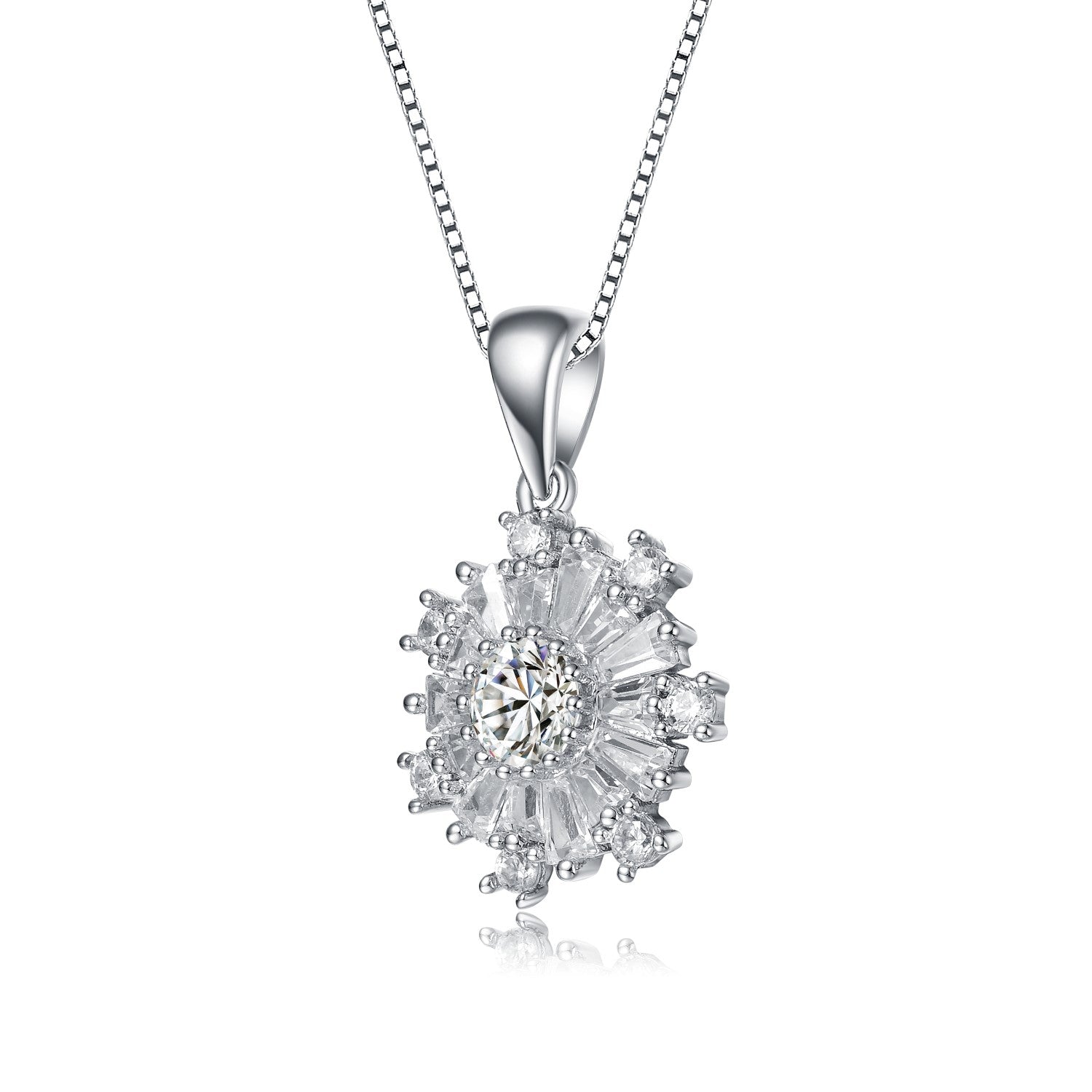 Rachel Glauber White Gold Plated Cubic Zirconia Flower Snowflake Pendant Necklace