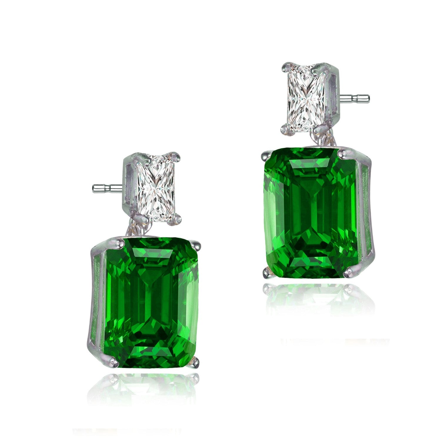 Rachel Glauber White Gold Plated With Cubic Zirconia Rectangle Stud Earrings