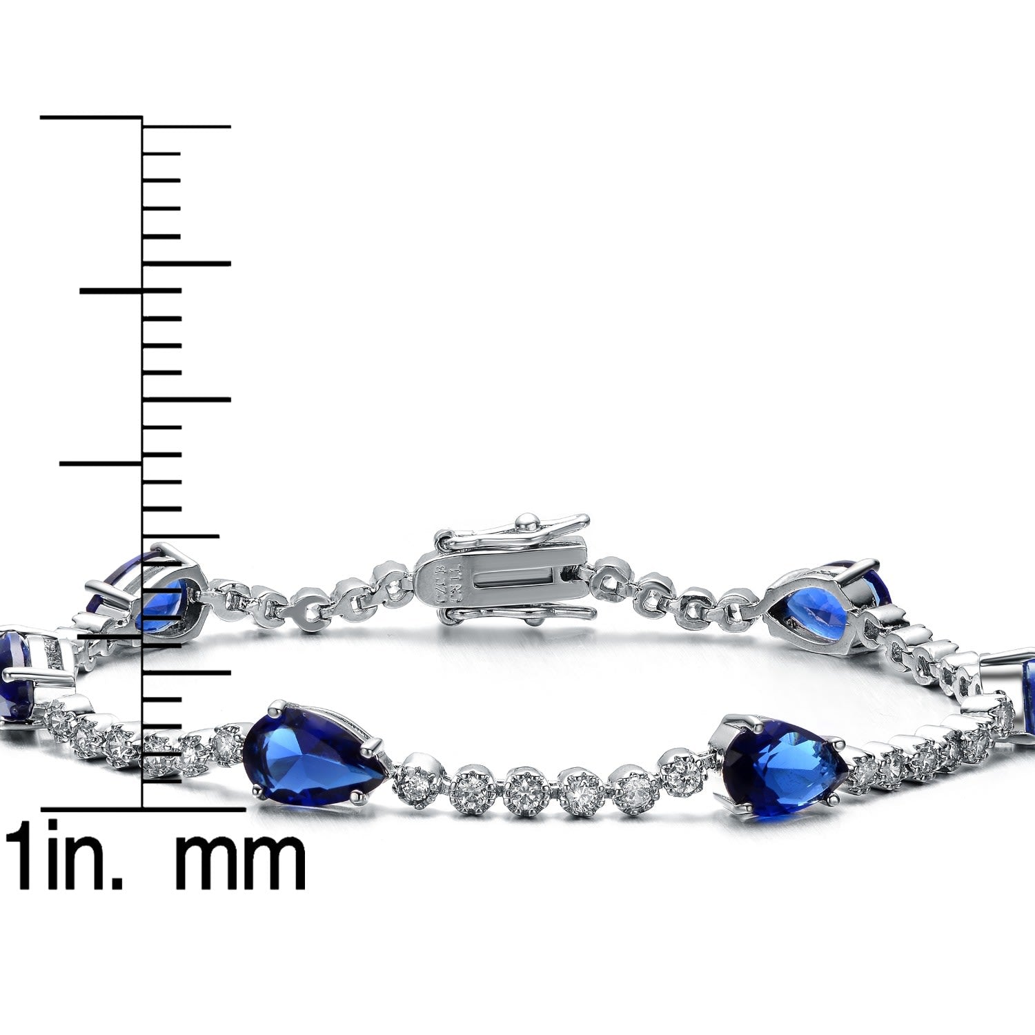 Rachel Glauber White Gold Plated With Pear Blue Sapphire & Tennis Bracelet