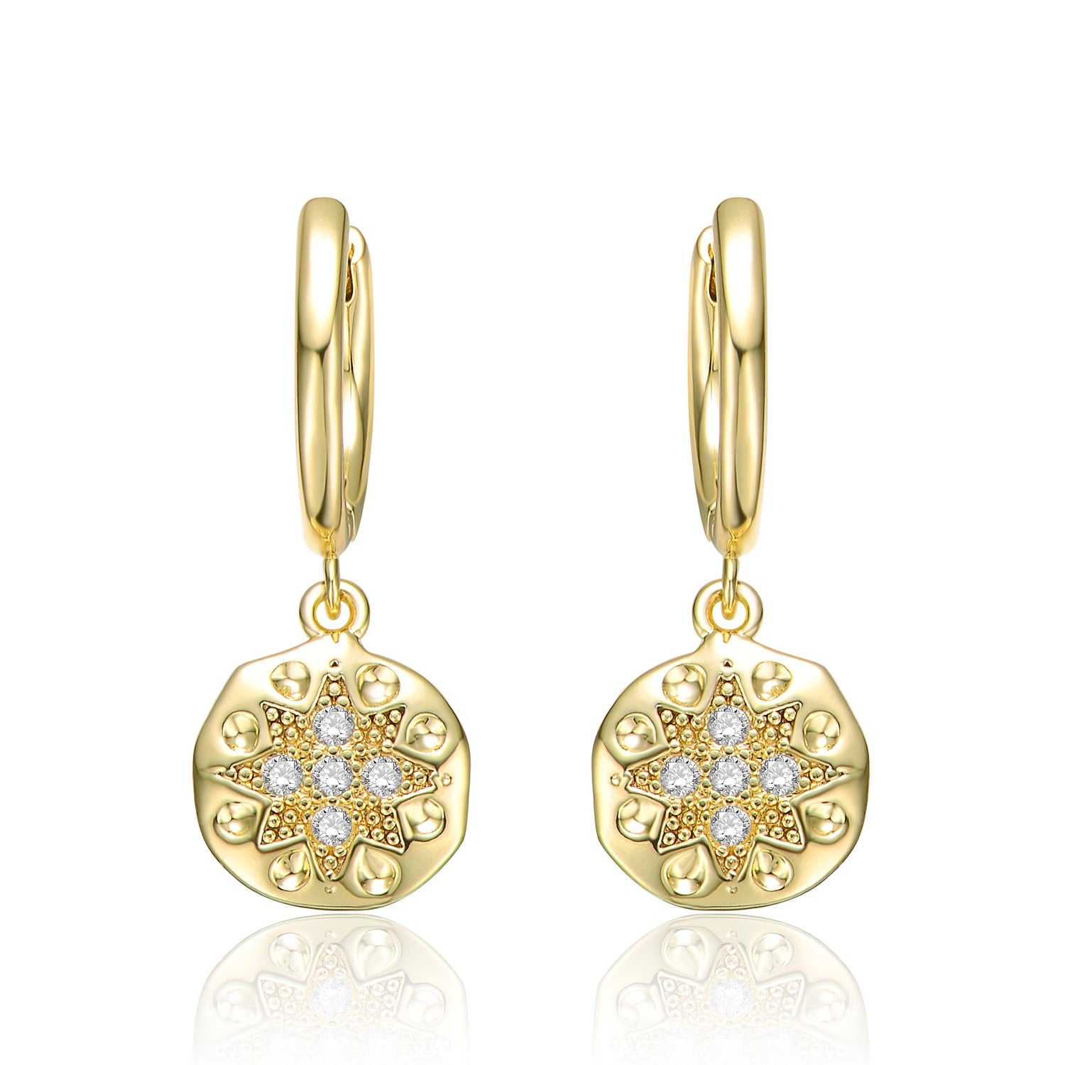Rachel Glauber Yellow Gold Plated Round Dangle Earrings With Star Design