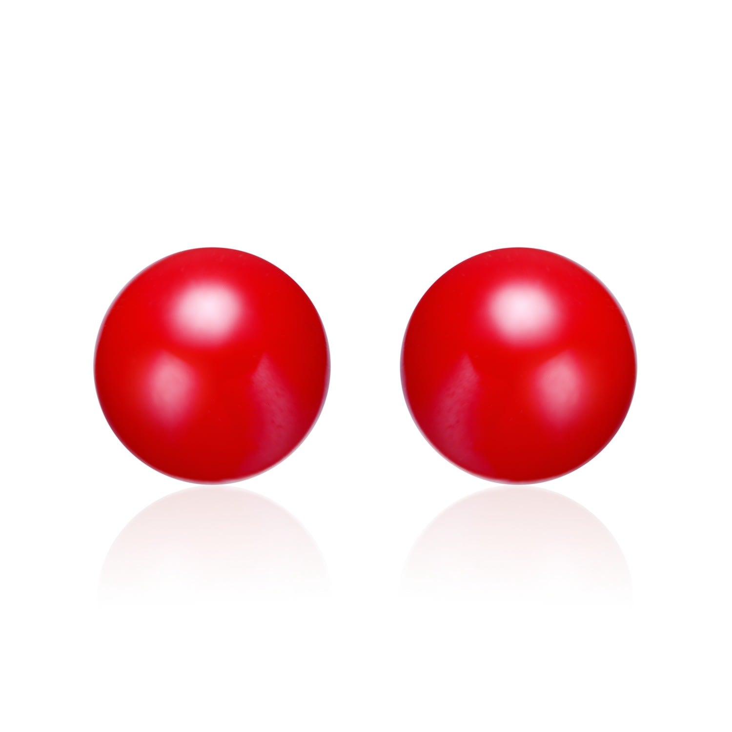 Rachel Glauber Yellow Gold Plated Stud Earrings With Red Enamel Round Pearl For Kids