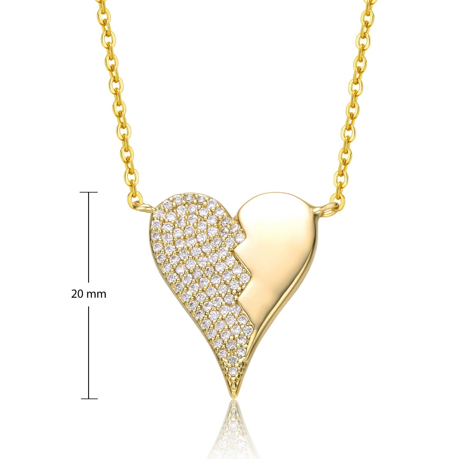 Rachel Glauber Yellow Gold Plated With Cubic Zirconia Broken Cracked Zig-Zag Half & Half Stolen Heart Pendant Necklace