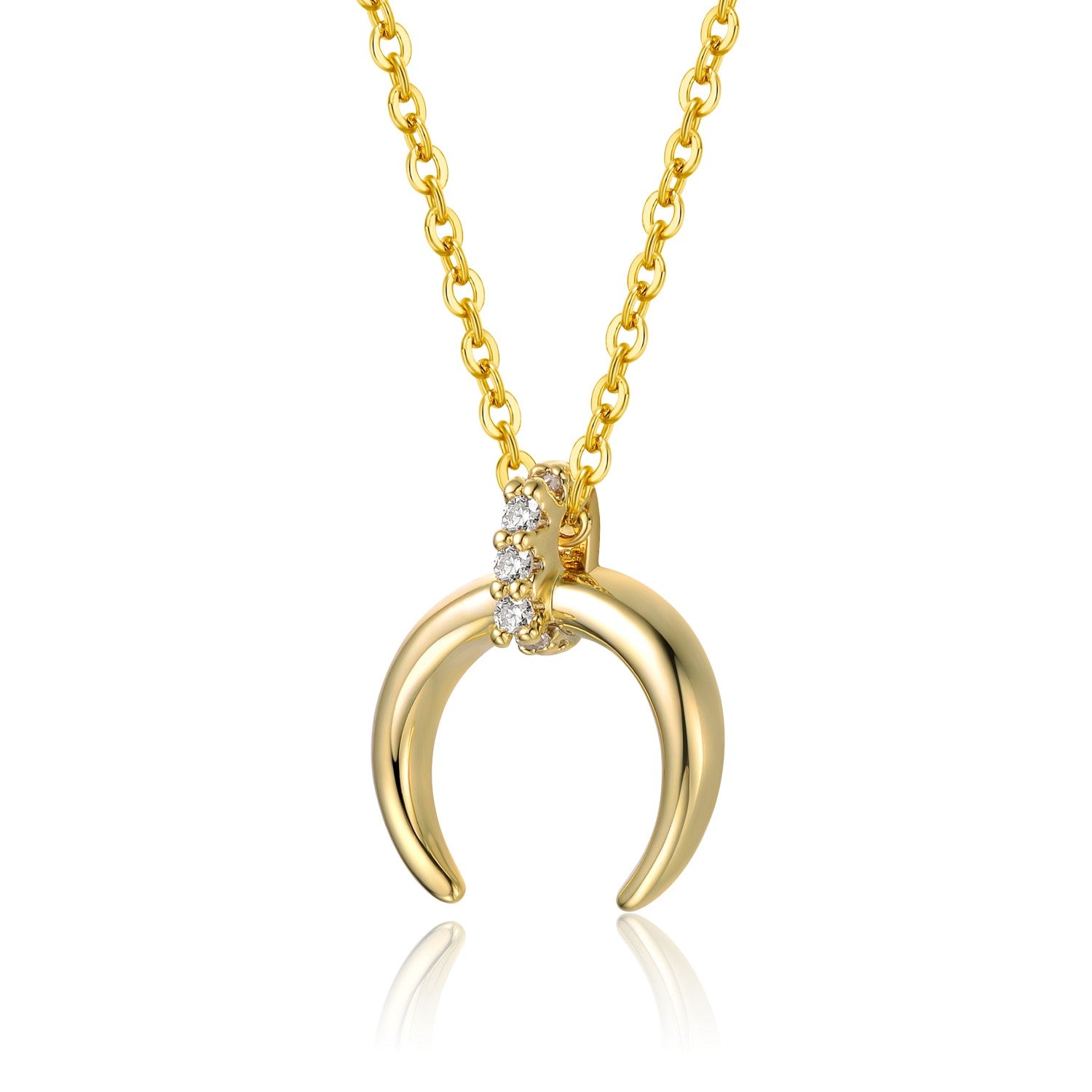 Rachel Glauber Yellow Gold Plated With Cubic Zirconia Crescent Horn Pendant Necklace
