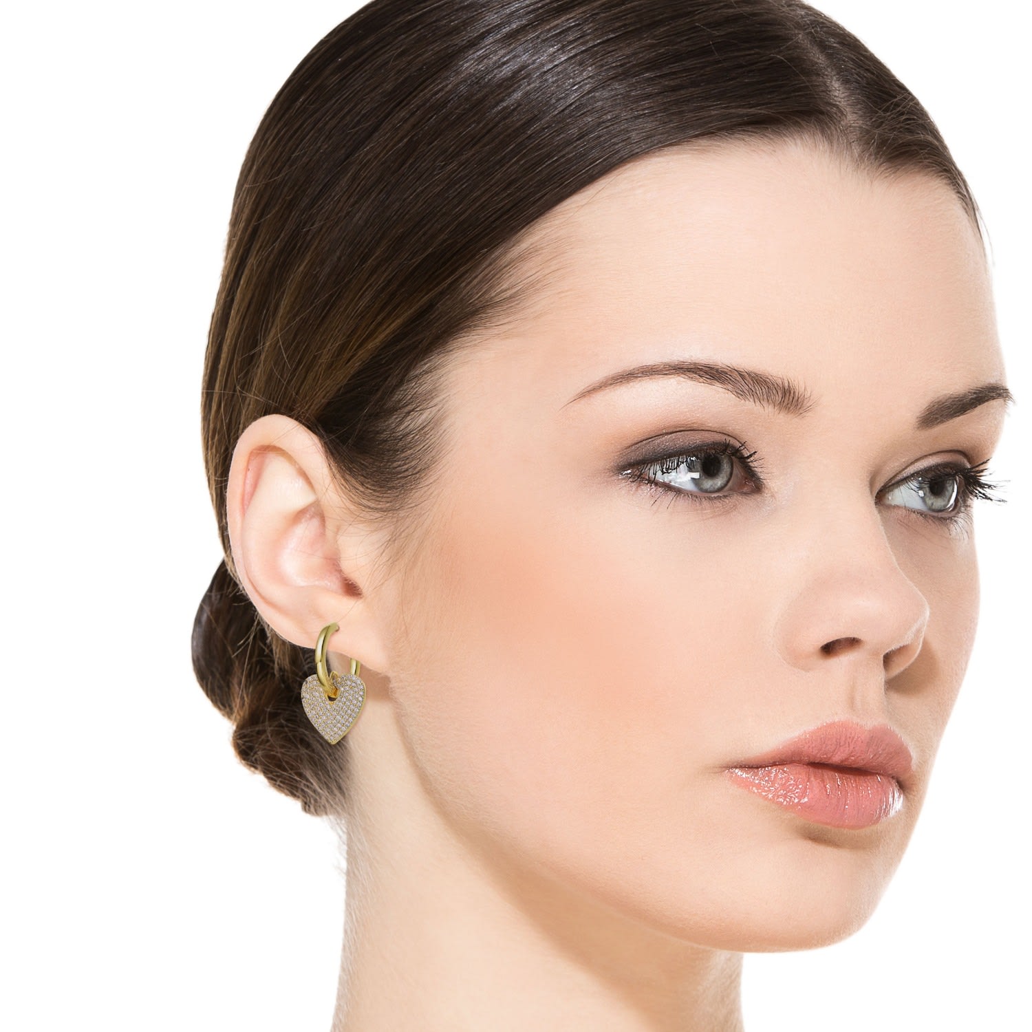Rachel Glauber Yellow Gold Plated With Cubic Zirconia Heart Dangle Infinity Hoop Drop Earrings