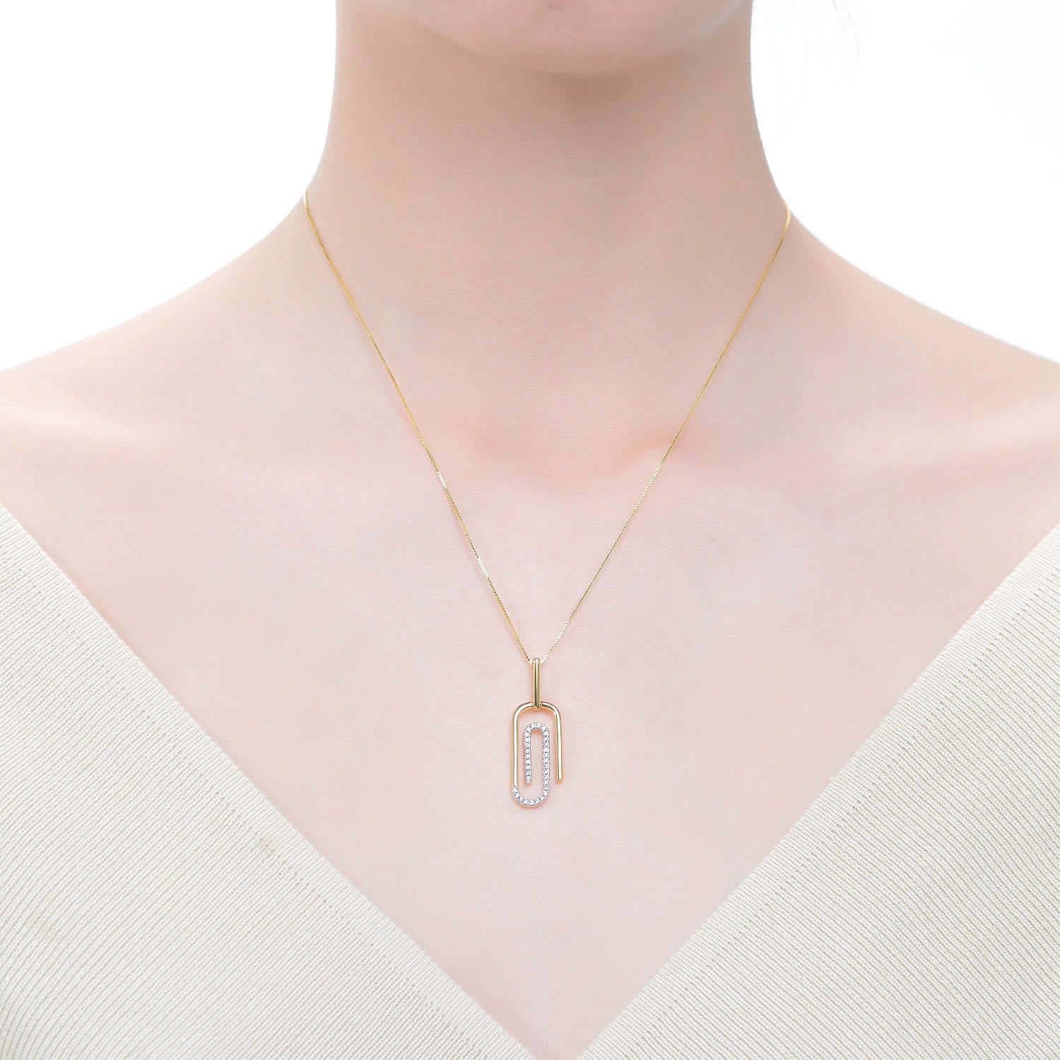 Rachel Glauber Yellow Gold Plated With Cubic Zirconia Paperclip Spiral Pendant Necklace