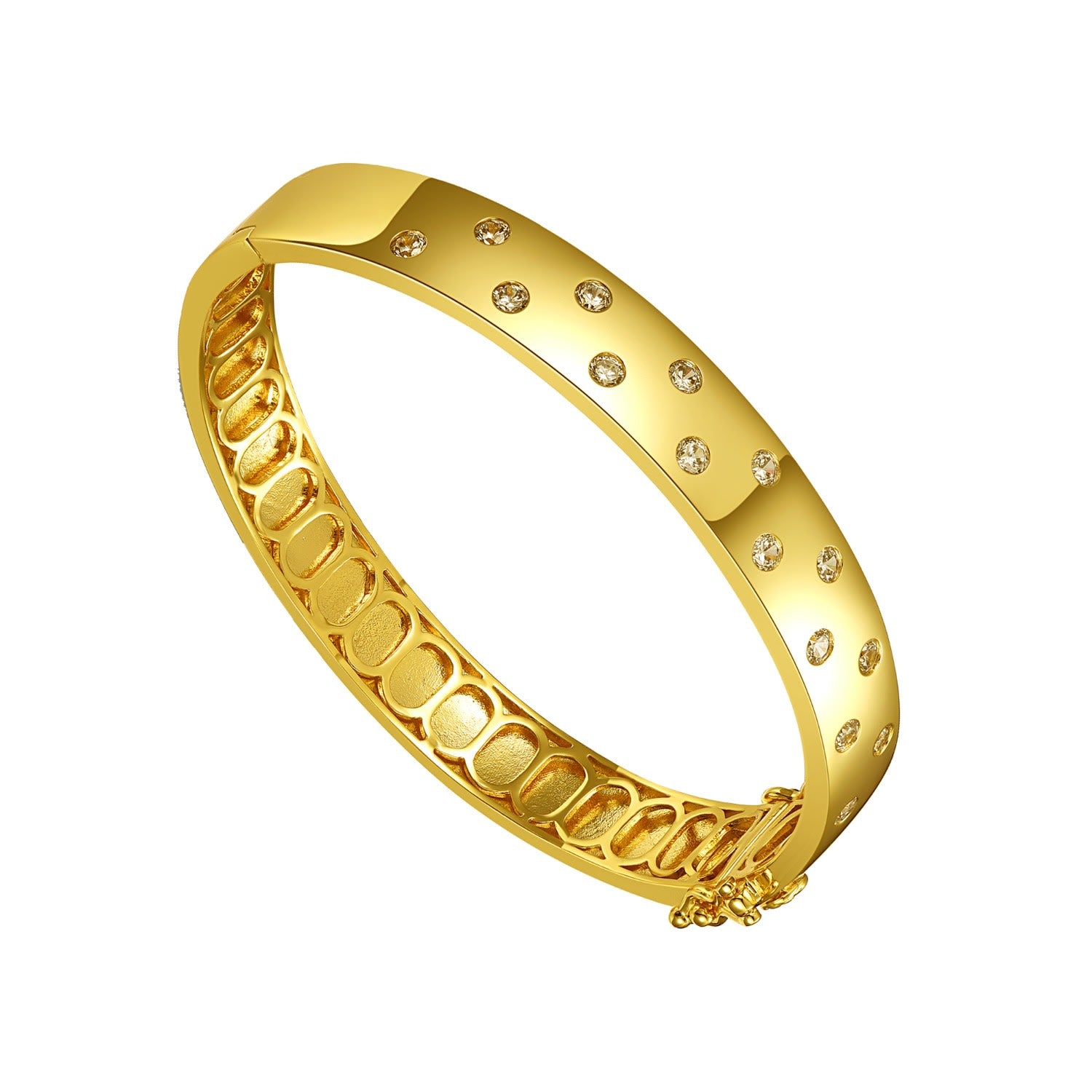 Yellow Gold Plated With Clear Cubic Zirconia Starry Sky Bangle Bracelet