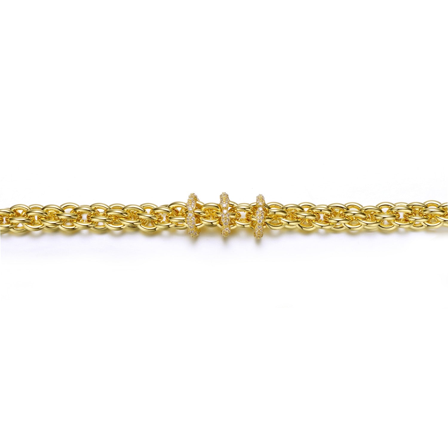 Rachel Glauber Gold Plated Cubic Zirconia Triple Circle Round Woven Braided Link Chain Bracelet
