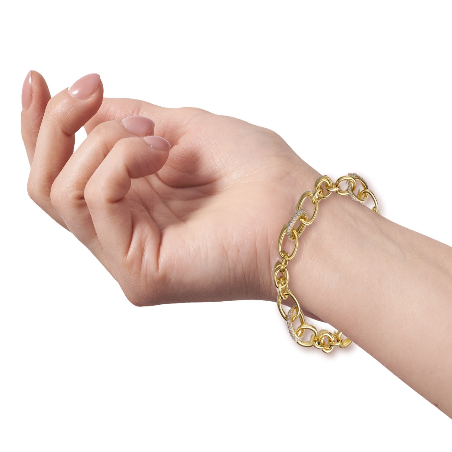 Rachel Glauber Yellow Gold Plated With Cubic Zirconia Tubular Cable Link Love Knot Bracelet