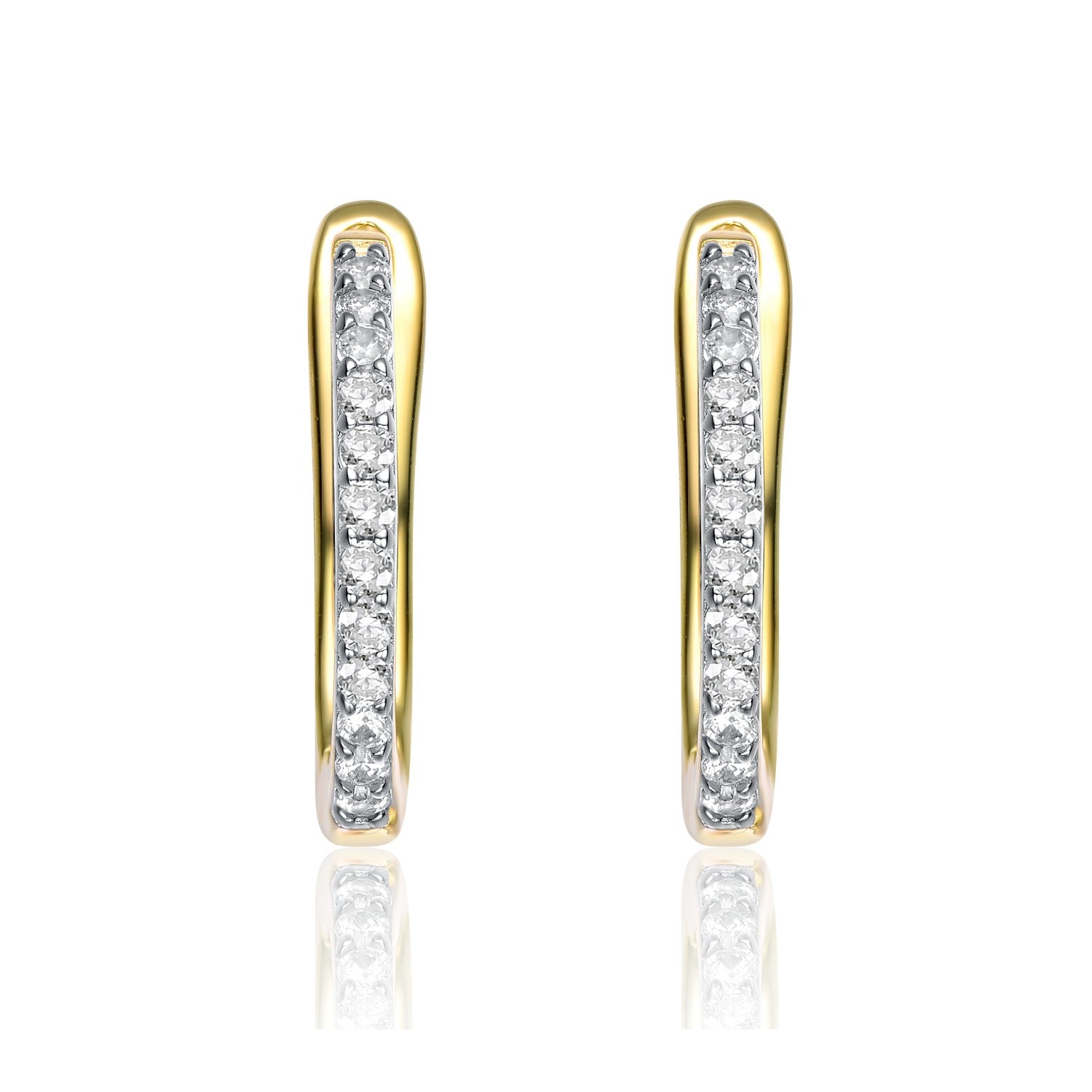 Rachel Glauber Yellow Gold Plated Cubic Zirconia U Shaped J Hoop Latch Back Earrings