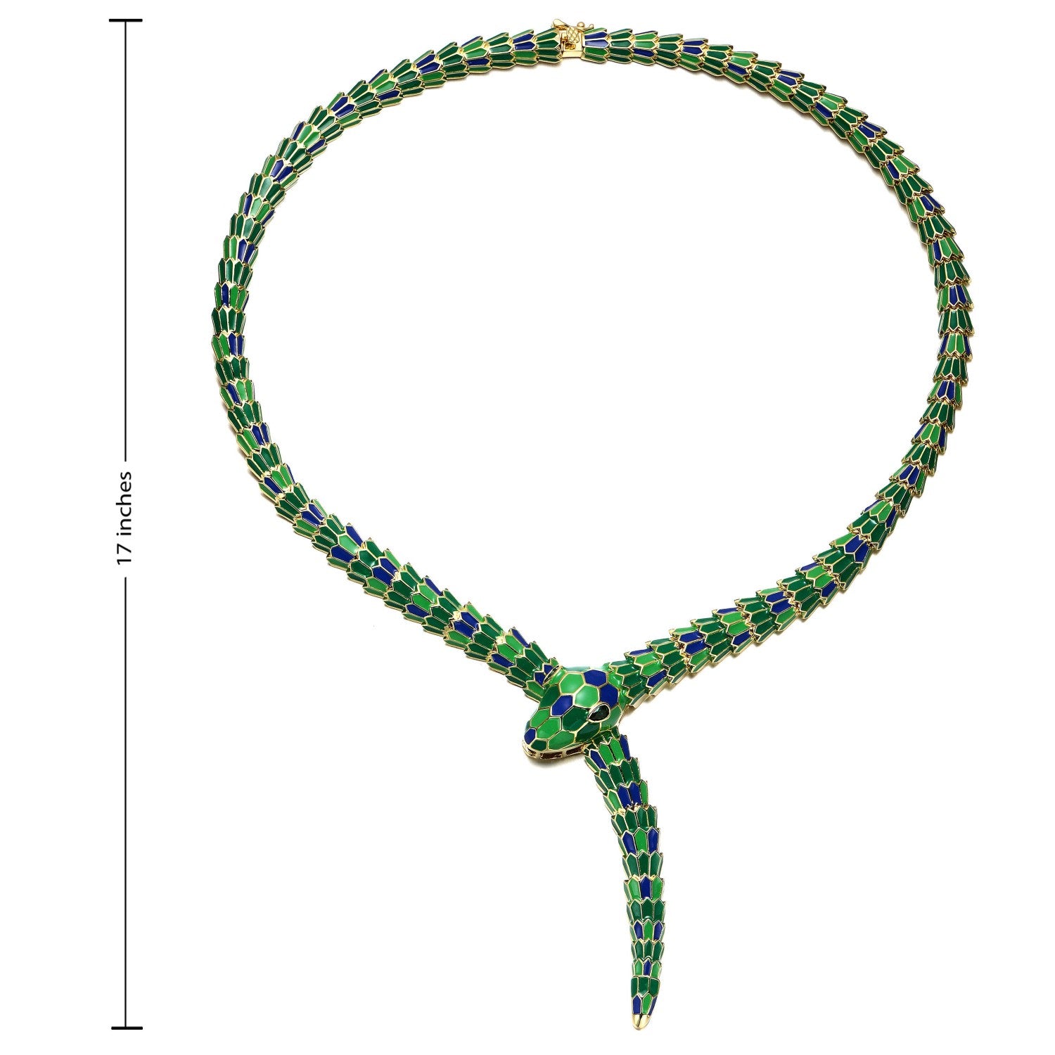 Rachel Glauber Yellow Gold Plated With Emerald Cubic Zirconia Green Enamel Coiled Serpent Snake Stiff Collar Necklace