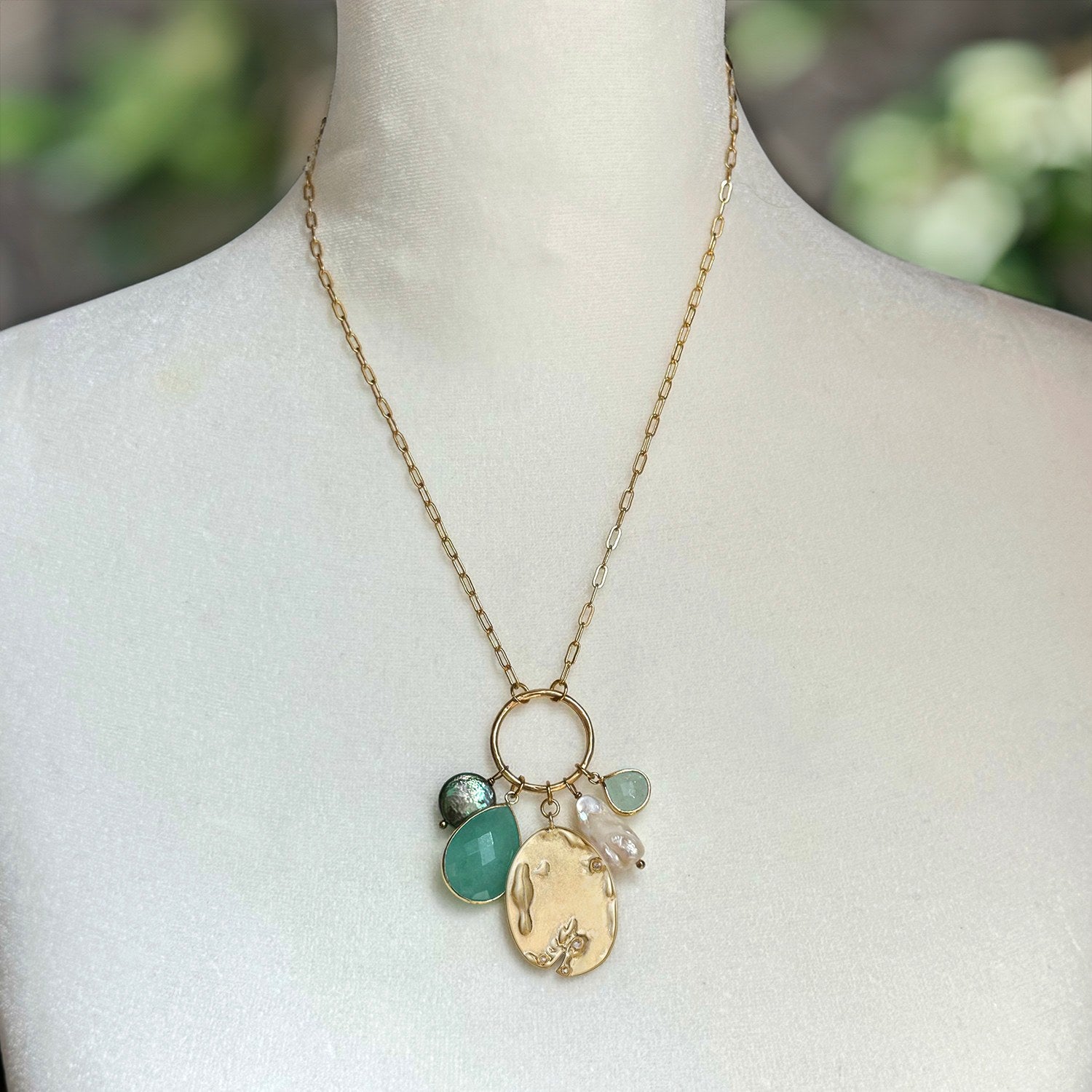 Radiance Charm Natural Pearl Green Aventurine Necklace