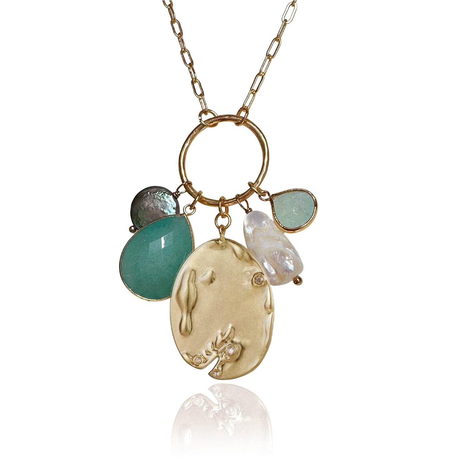 Radiance Charm Natural Pearl Green Aventurine Necklace