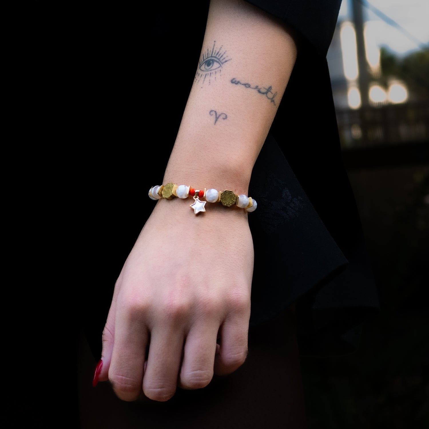 Radiant Harmony Star Beaded Bracelet - White