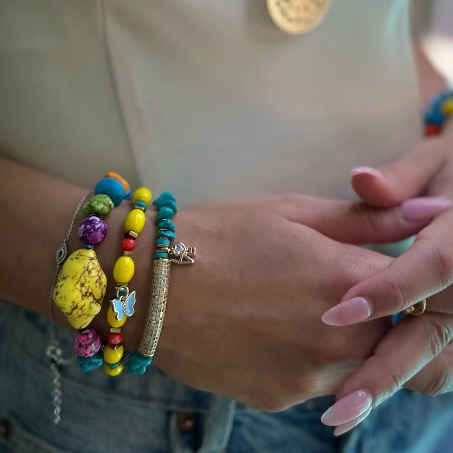Rainbow Butterfly Beaded Bracelet - Multicolor