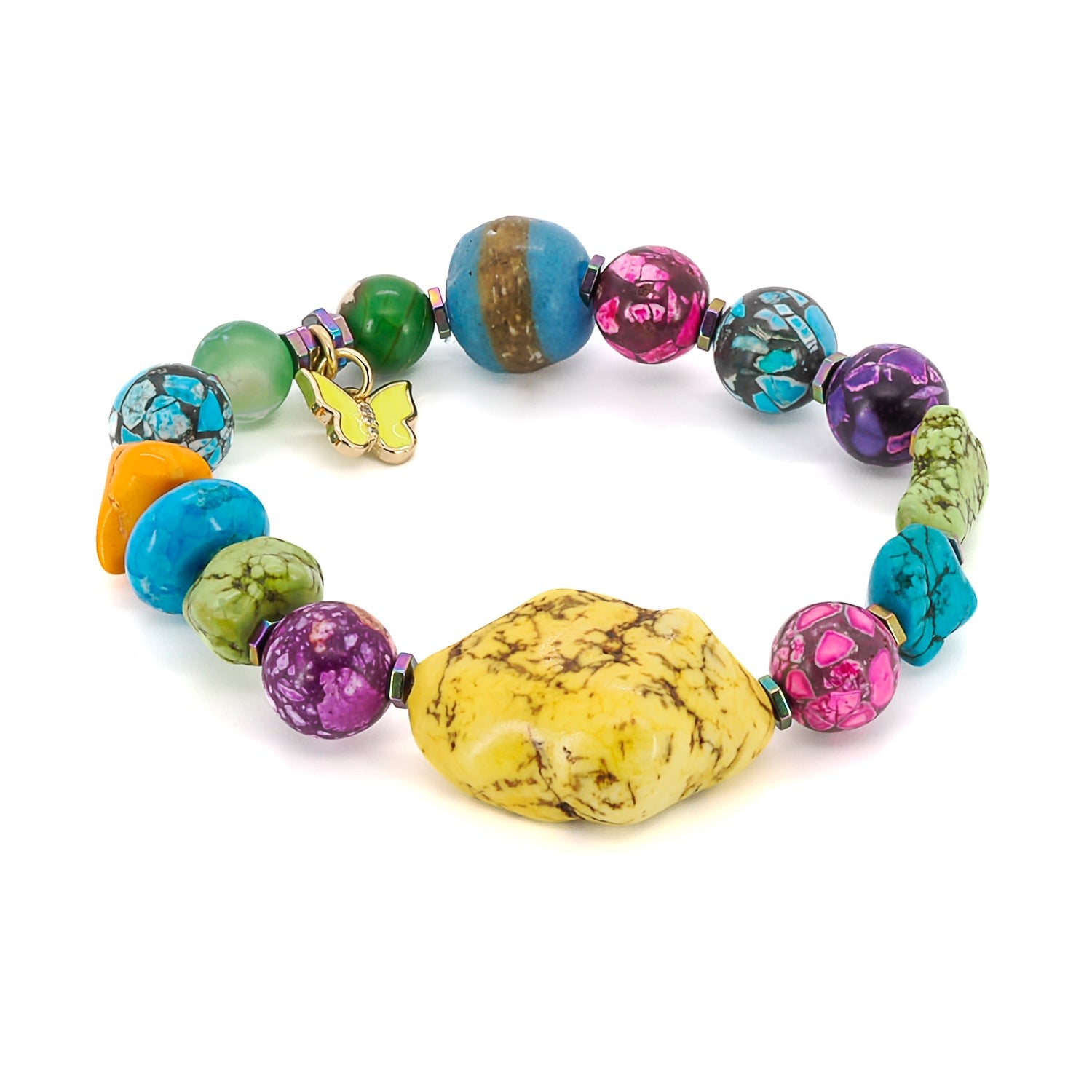 Rainbow Butterfly Beaded Bracelet - Multicolor