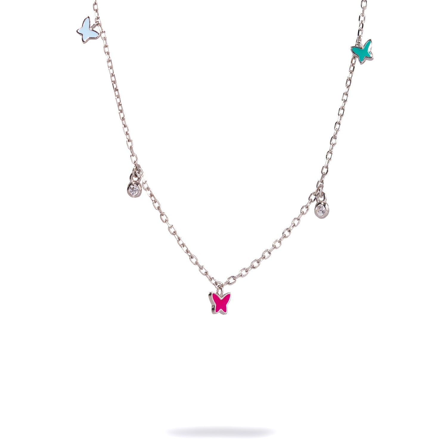 Rainbow Butterfly Sterling Silver & Diamond Choker Necklace - Silver