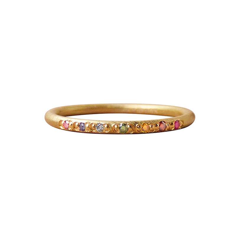Rainbow-Elowyn — Halo Gemstone Wedding Band in 18ct Fairmined Gold