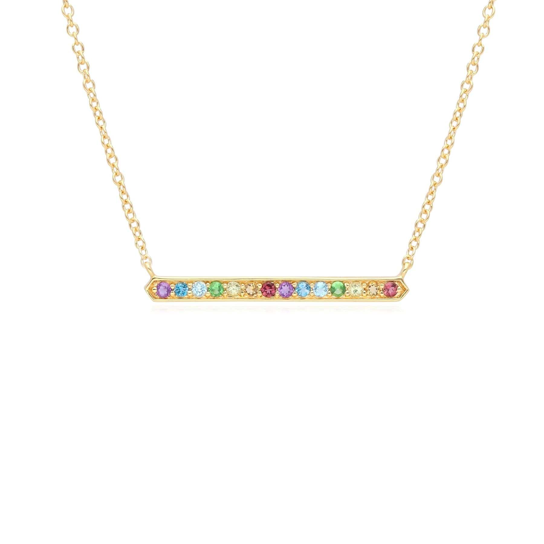 Rainbow Gemstone Bar Necklace In Gold Plated