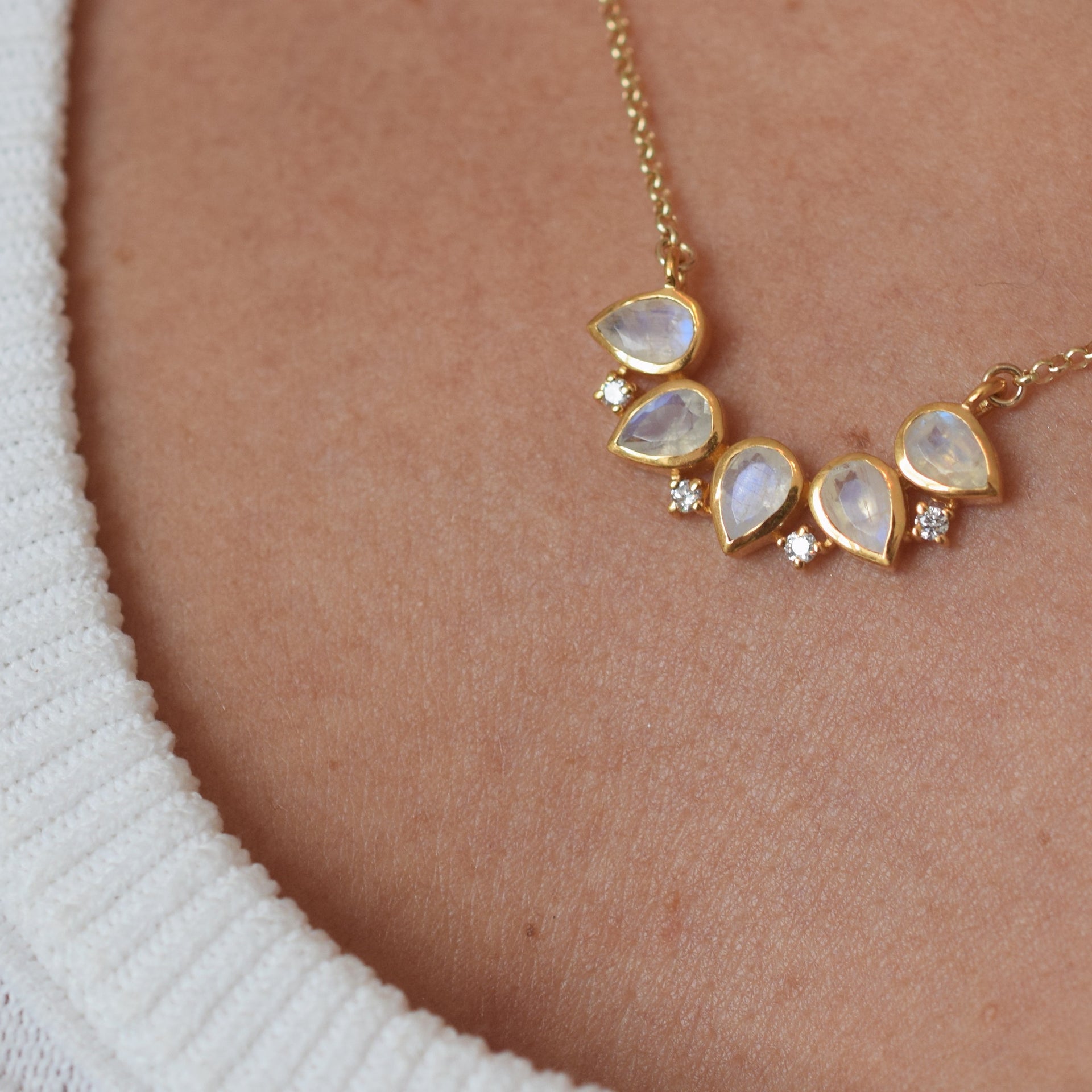 Rainbow Moonstone & Diamond Horizon Pendant