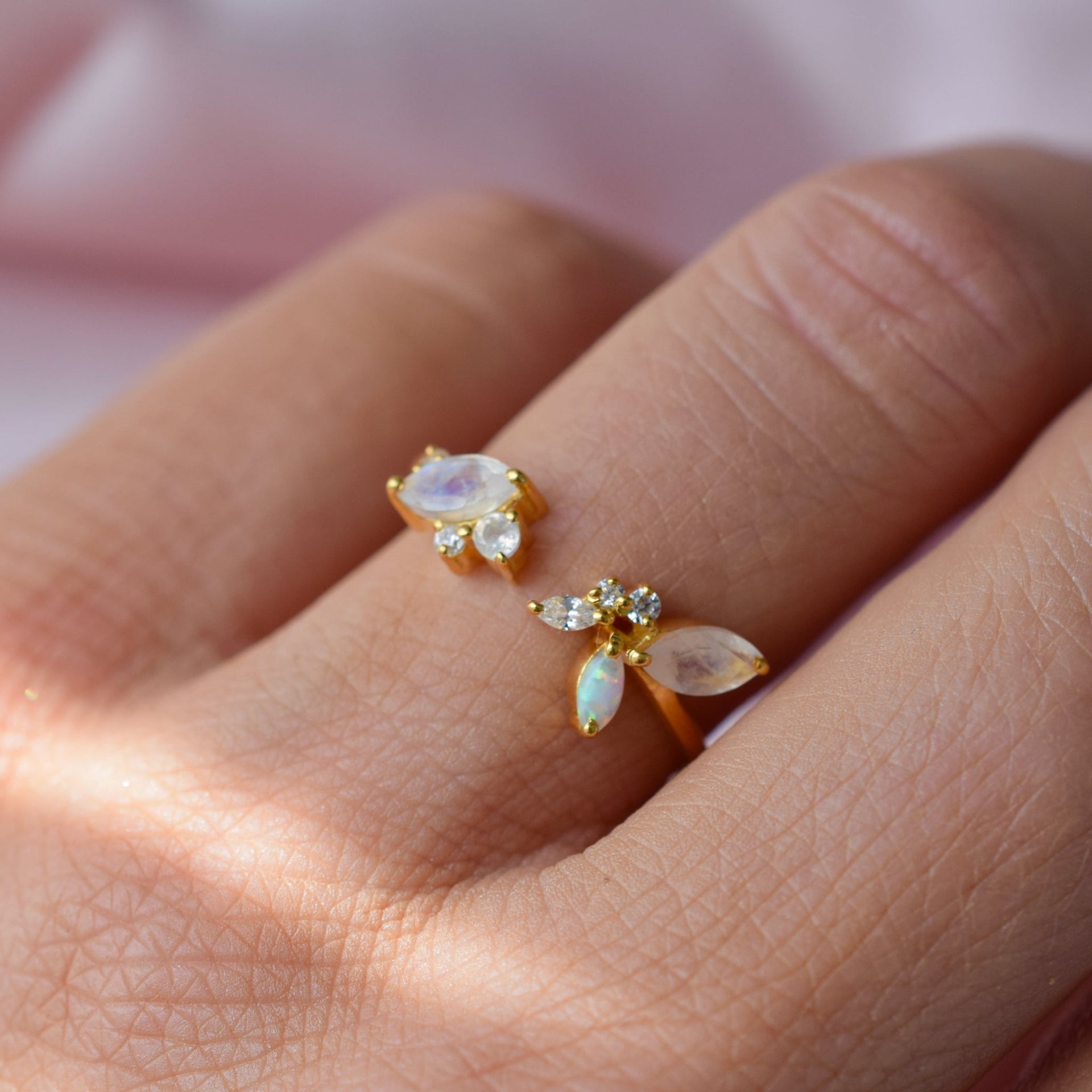 Rainbow Moonstone, Opal & Diamond Picasso's Butterfly Ring