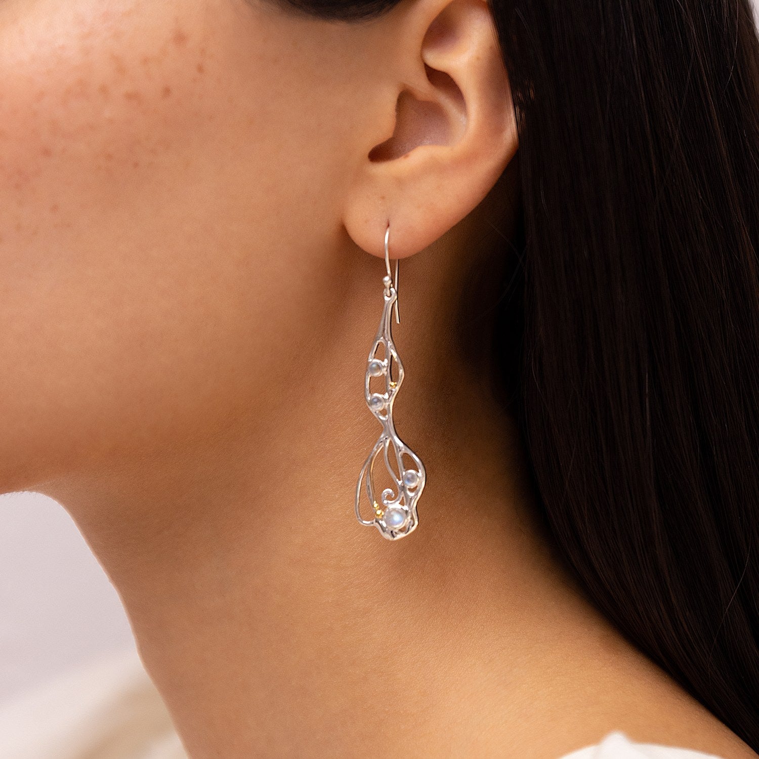 Rainbow Moonstone Organic Flow Statement Earrings