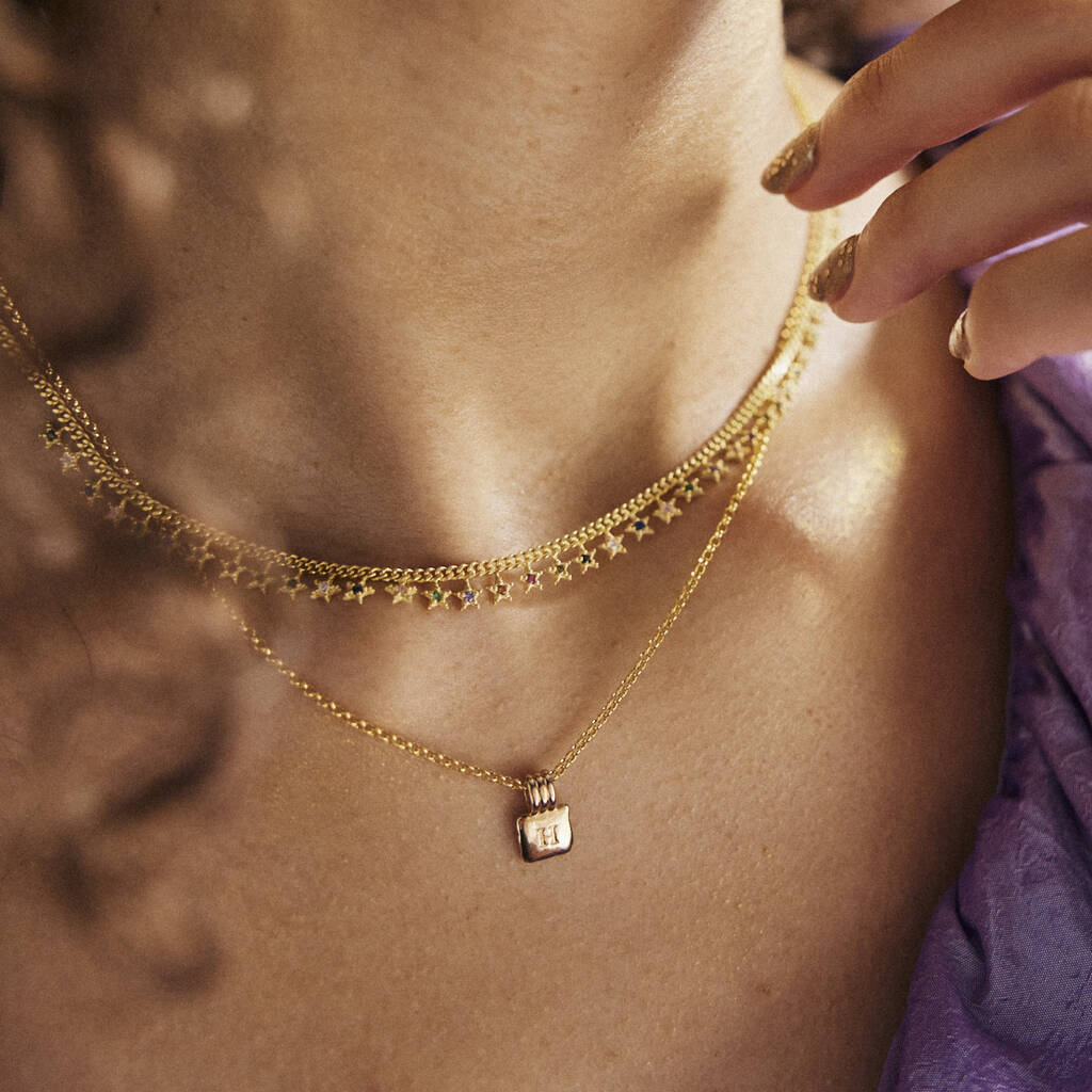 Rainbow Multiple Star Sterling Silver Station Necklace - High Quality Gold Vermeil