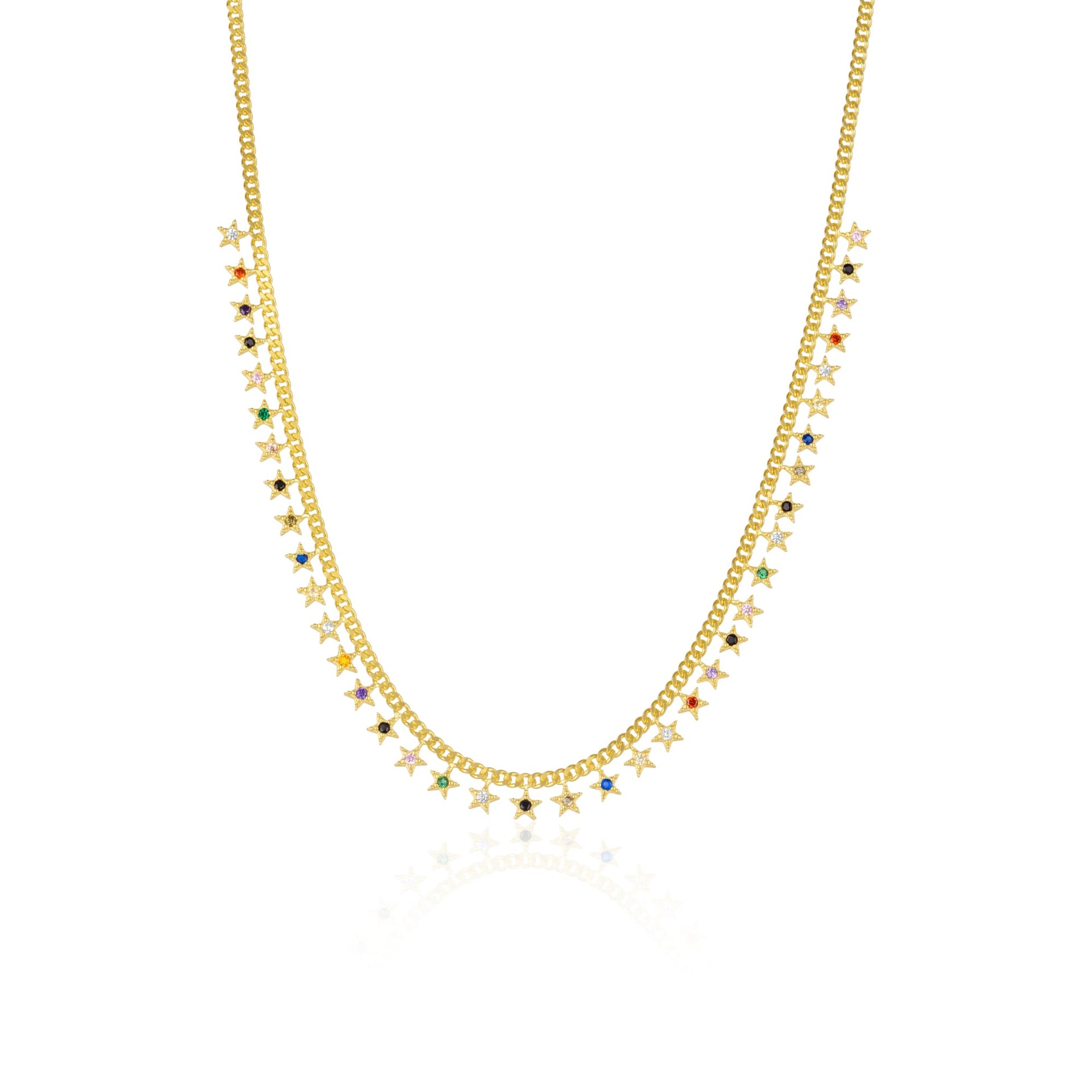 Rainbow Multiple Star Sterling Silver Station Necklace - High Quality Gold Vermeil
