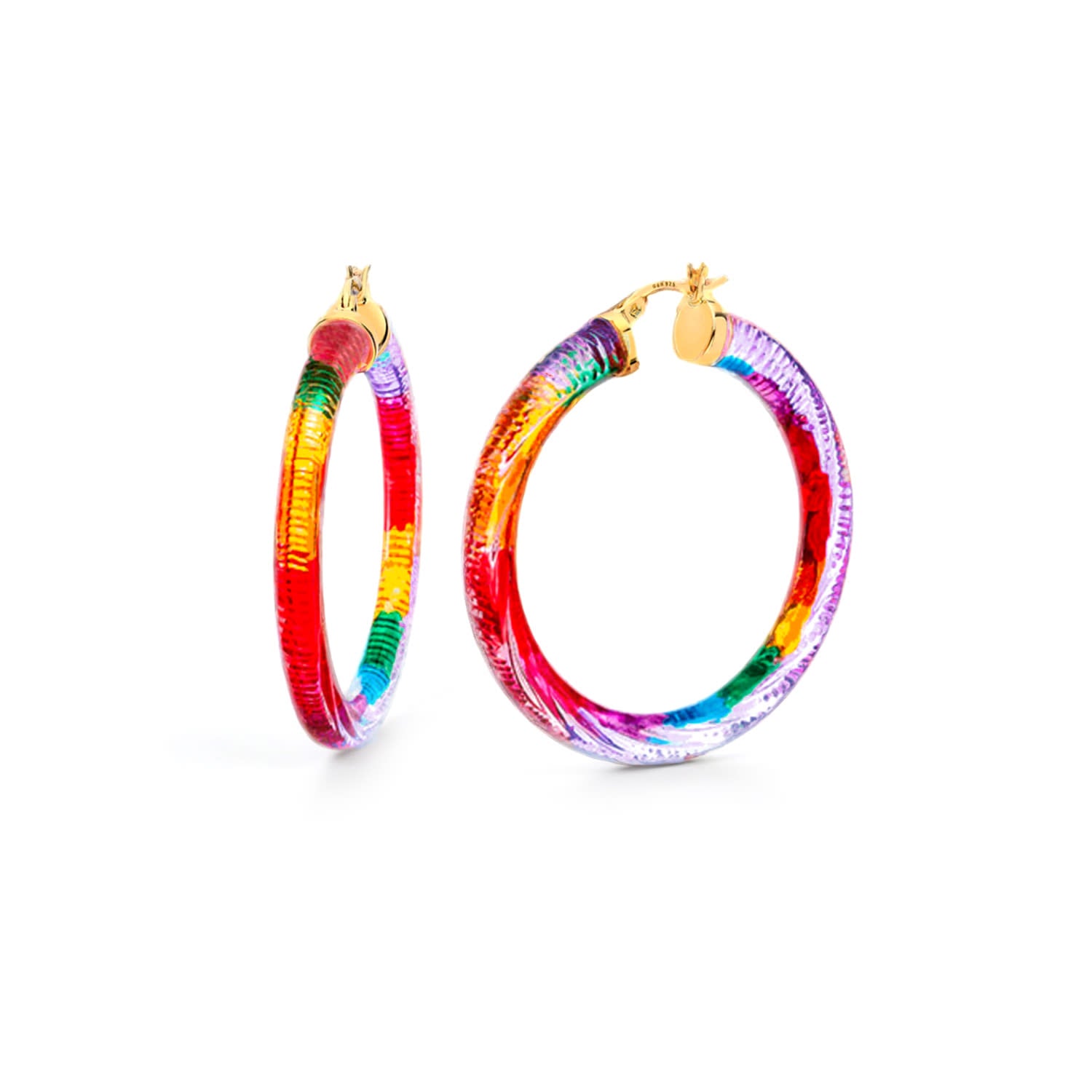 Rainbow Painted Instyle Lucite Hoop Earrings