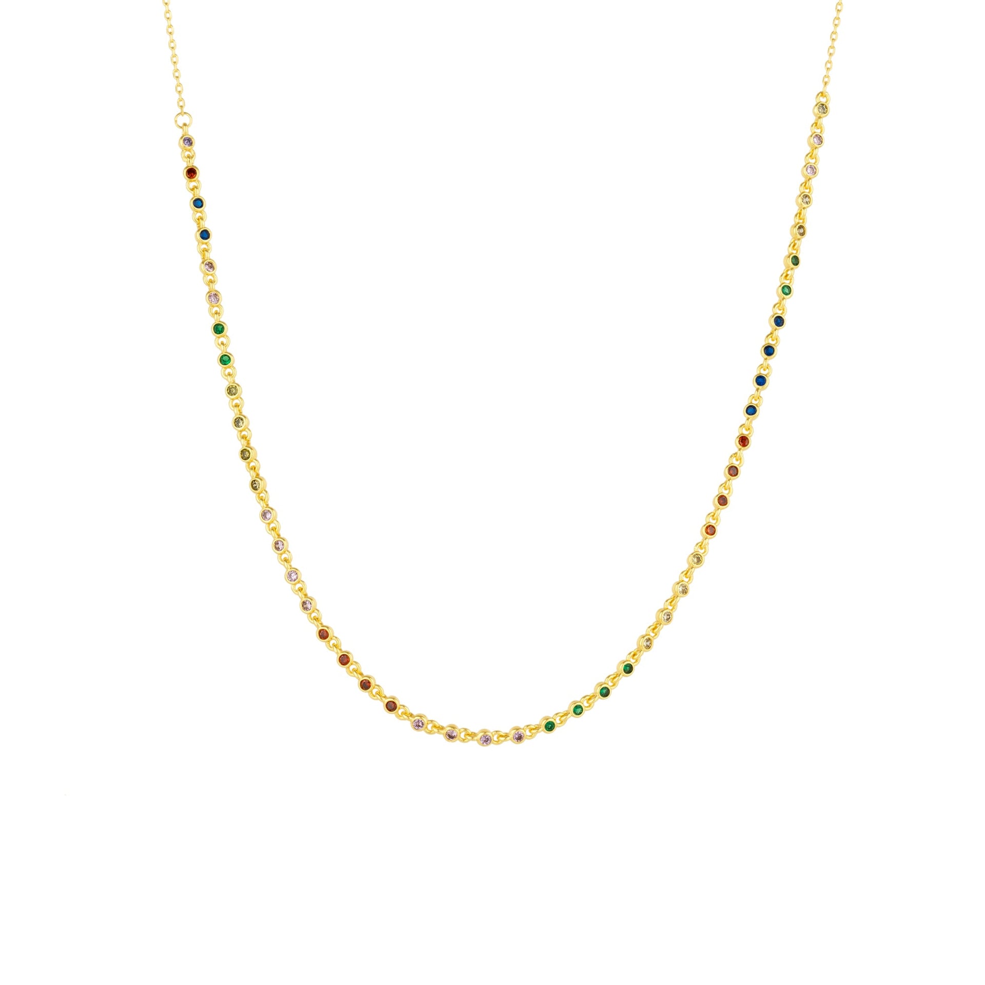 Rainbow Round Tennis Necklace Sterling Silver