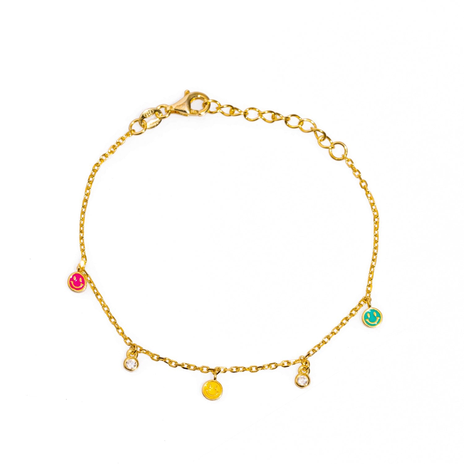 Rainbow Smiley Face Gold & Diamond Bracelet - Gold